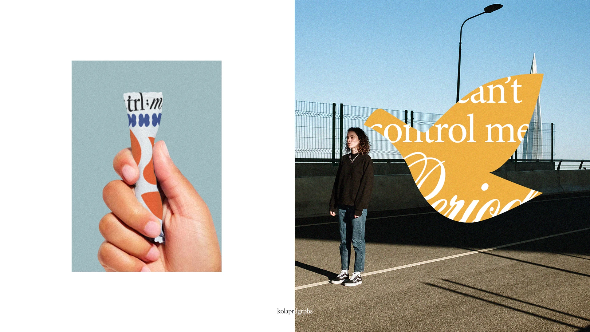 (L) ctrl; me individual tampon packaging (R) visual boarding for the tagline "You can't control me. Period."