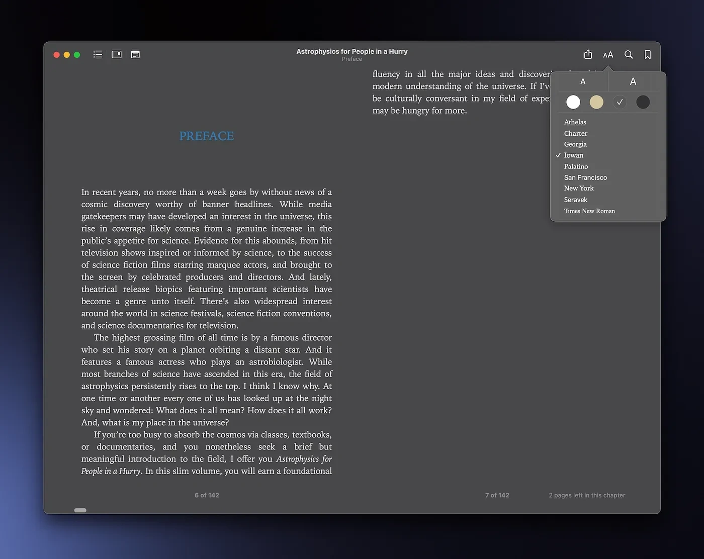 Screenshot of the Books app showing its Toolbar options