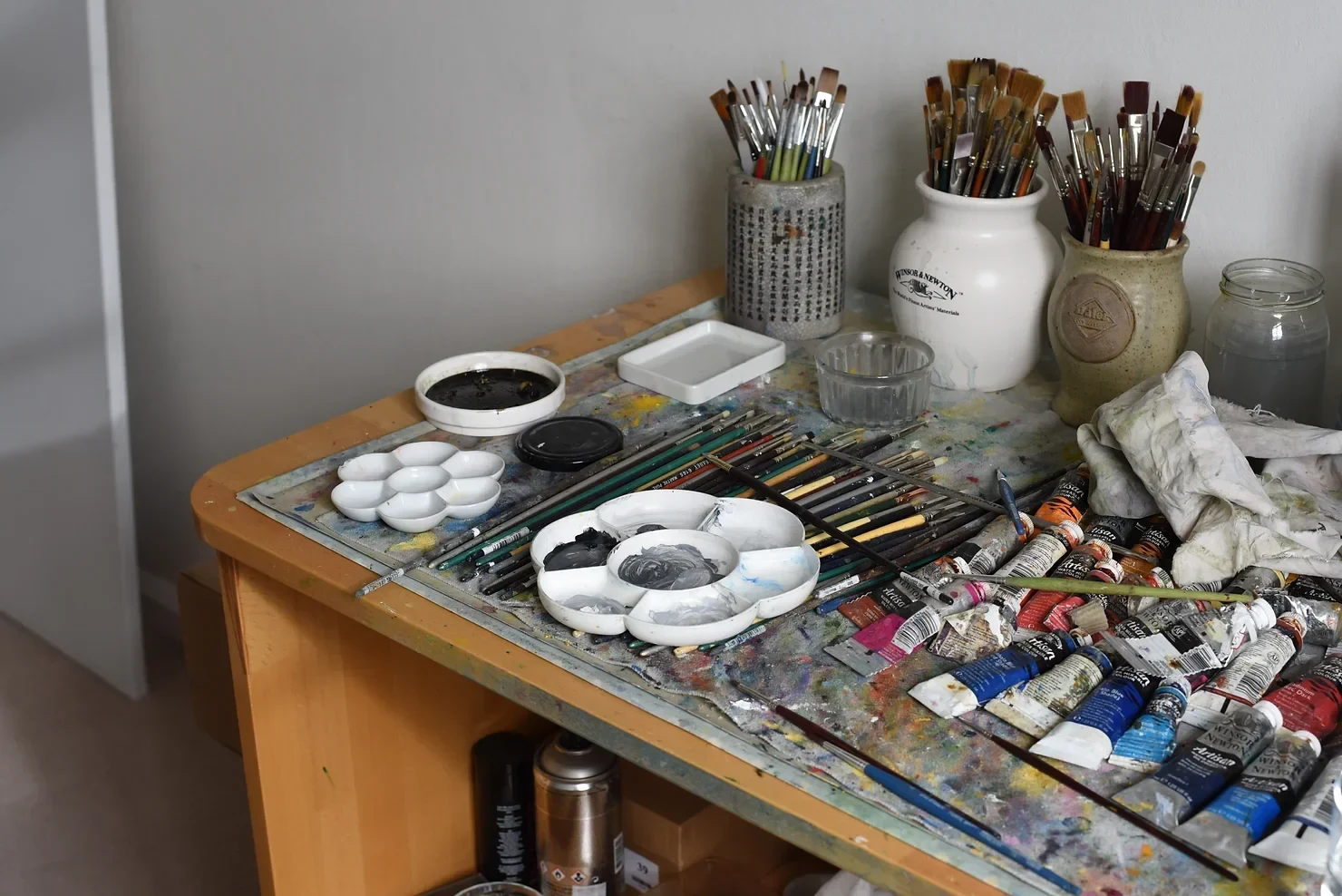 Art materials in Jasmine's studio, photo by Alex Cimpeanu