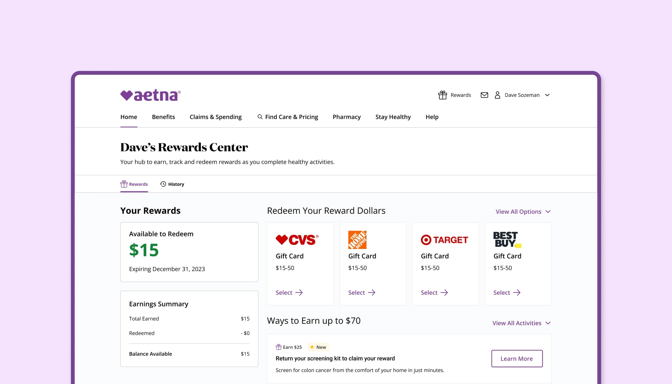 The revised Rewards center displays content dynamically depending on the user's previous activity.