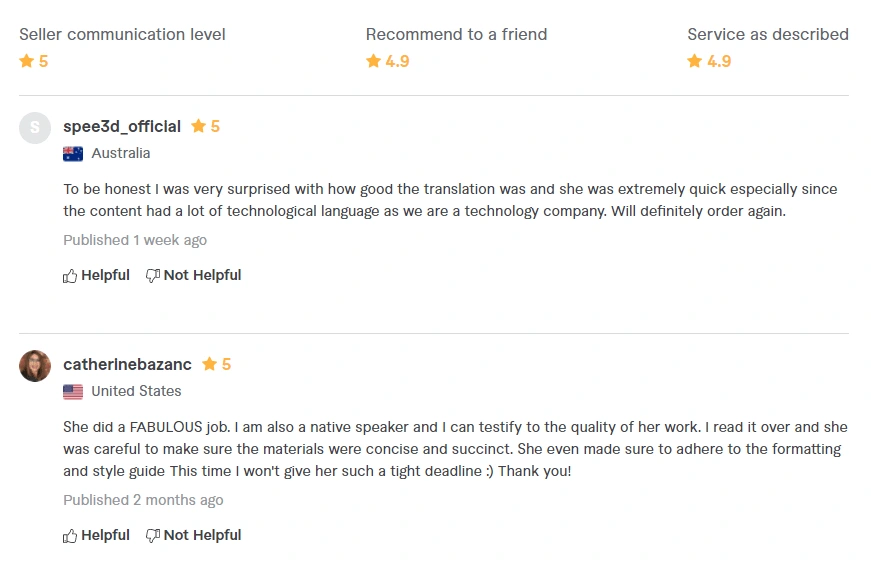 Reviews from a few clients