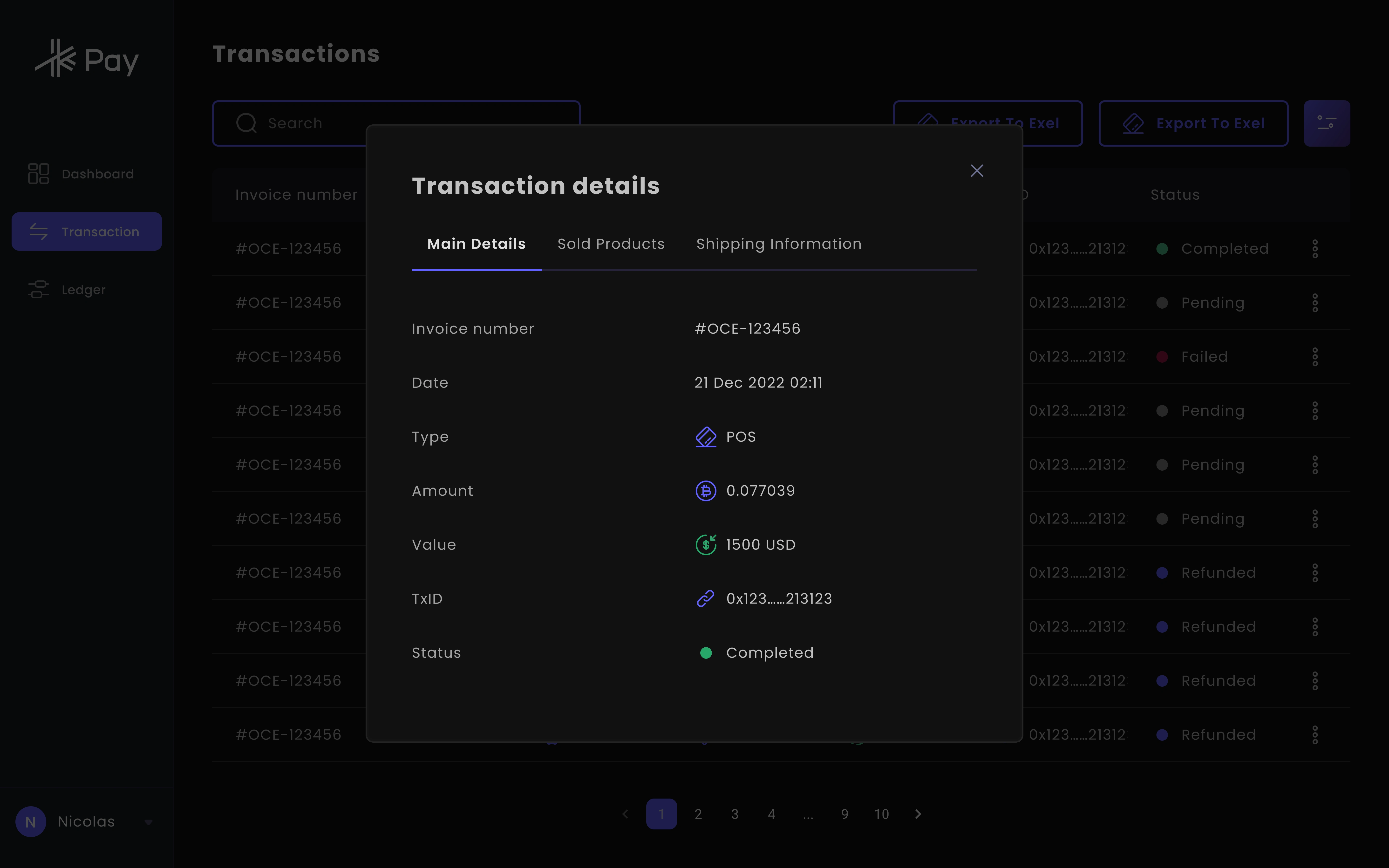 Transaction Modal