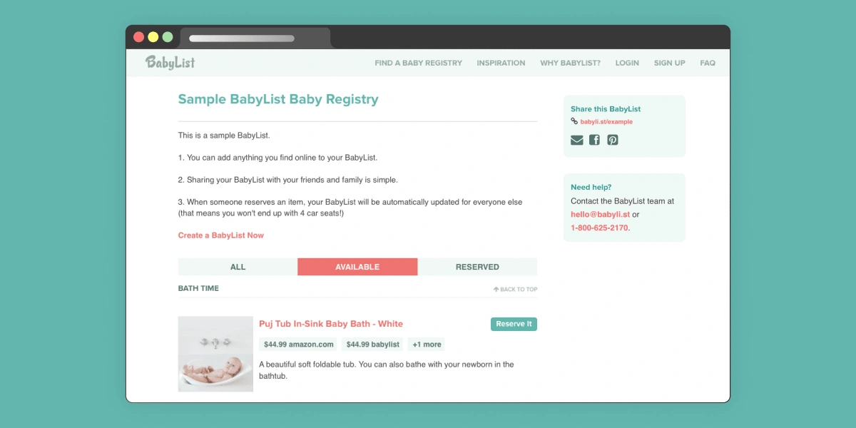 Sample Baby Registry