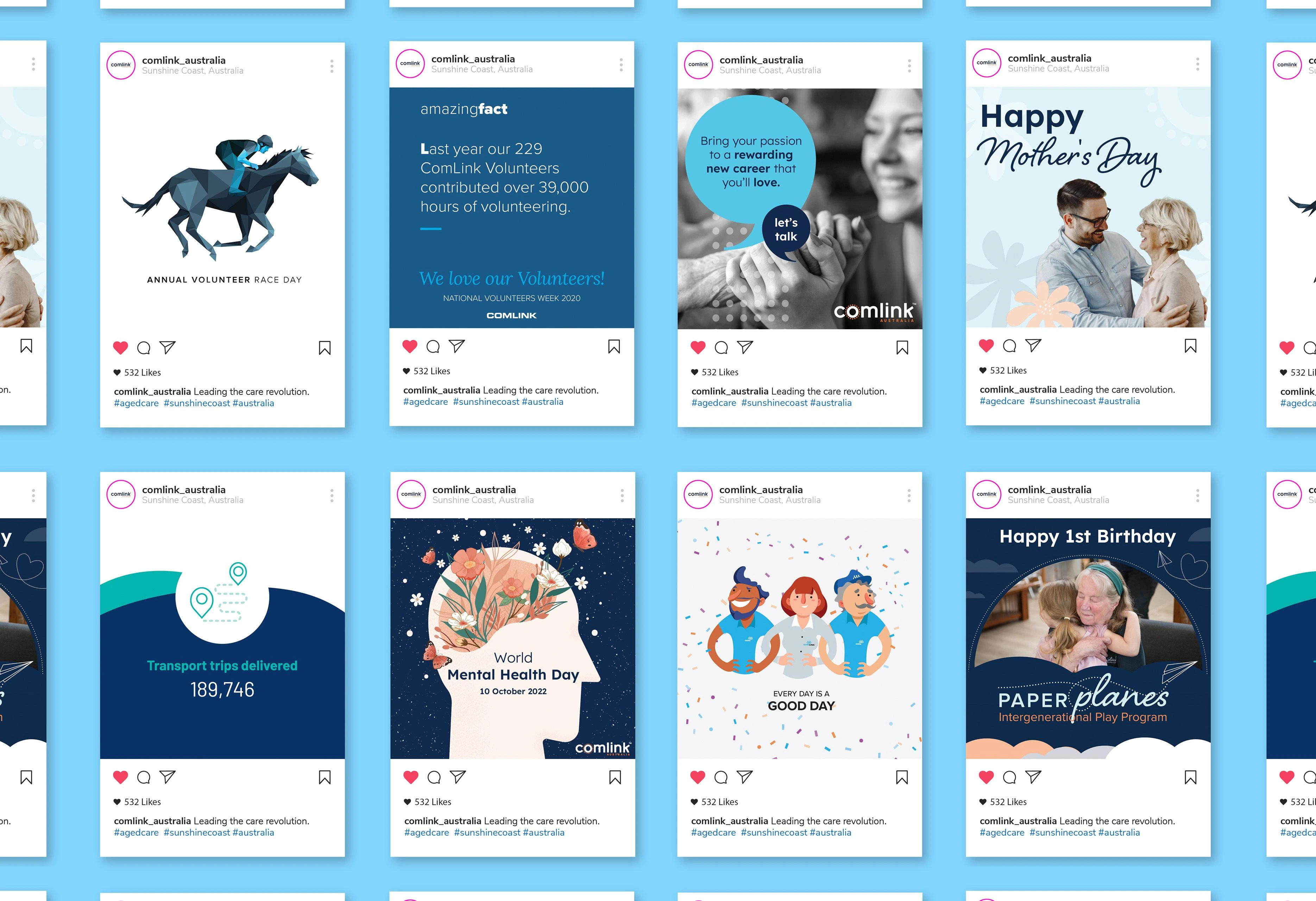 A view of some of the social media content I designed for ComLink. 