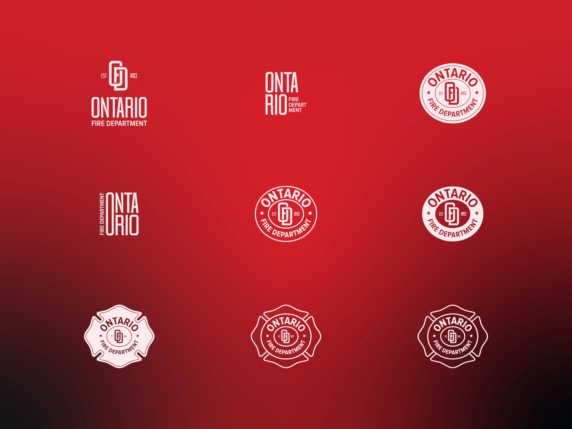 Variations of OFD logos and badges on a dark background.