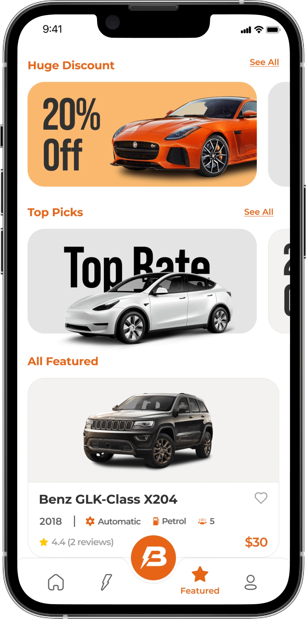 Featured Cars Screens with different offers