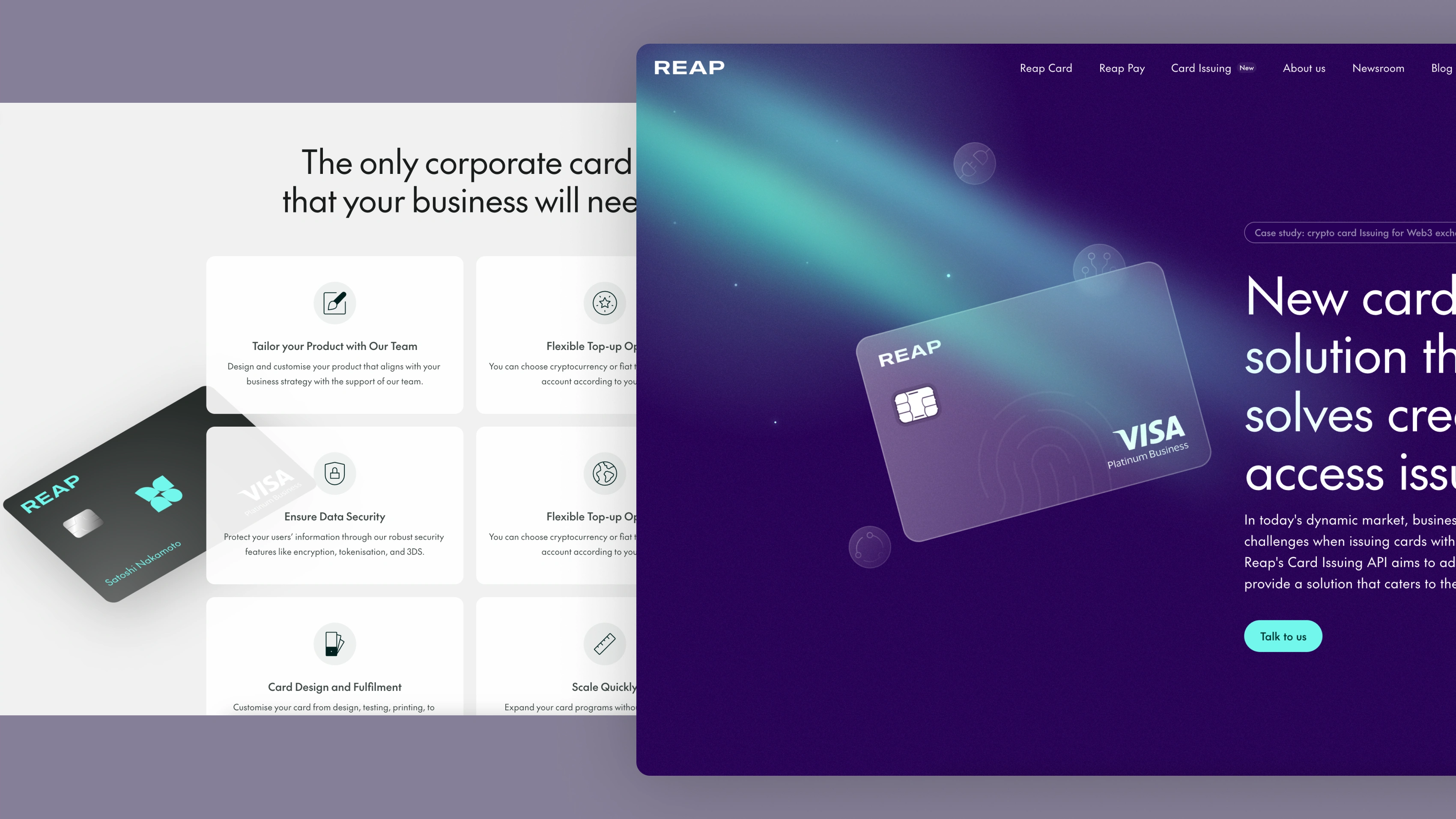 Card solution landing page. Design & Framer development.