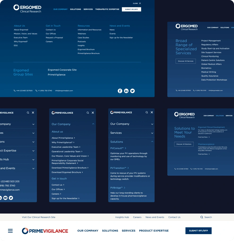 Modular design principles used for navigation on both desktop and mobile variants