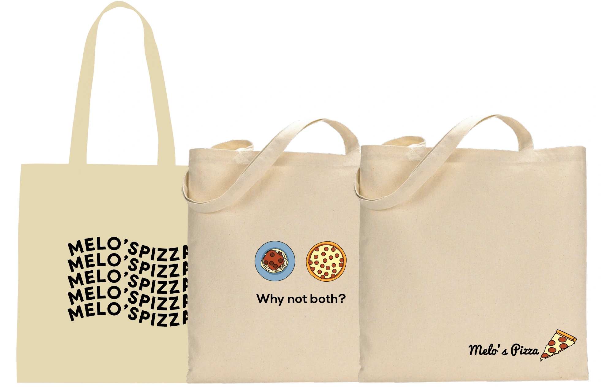 Graphic Illustrations reiterated on tote bags.