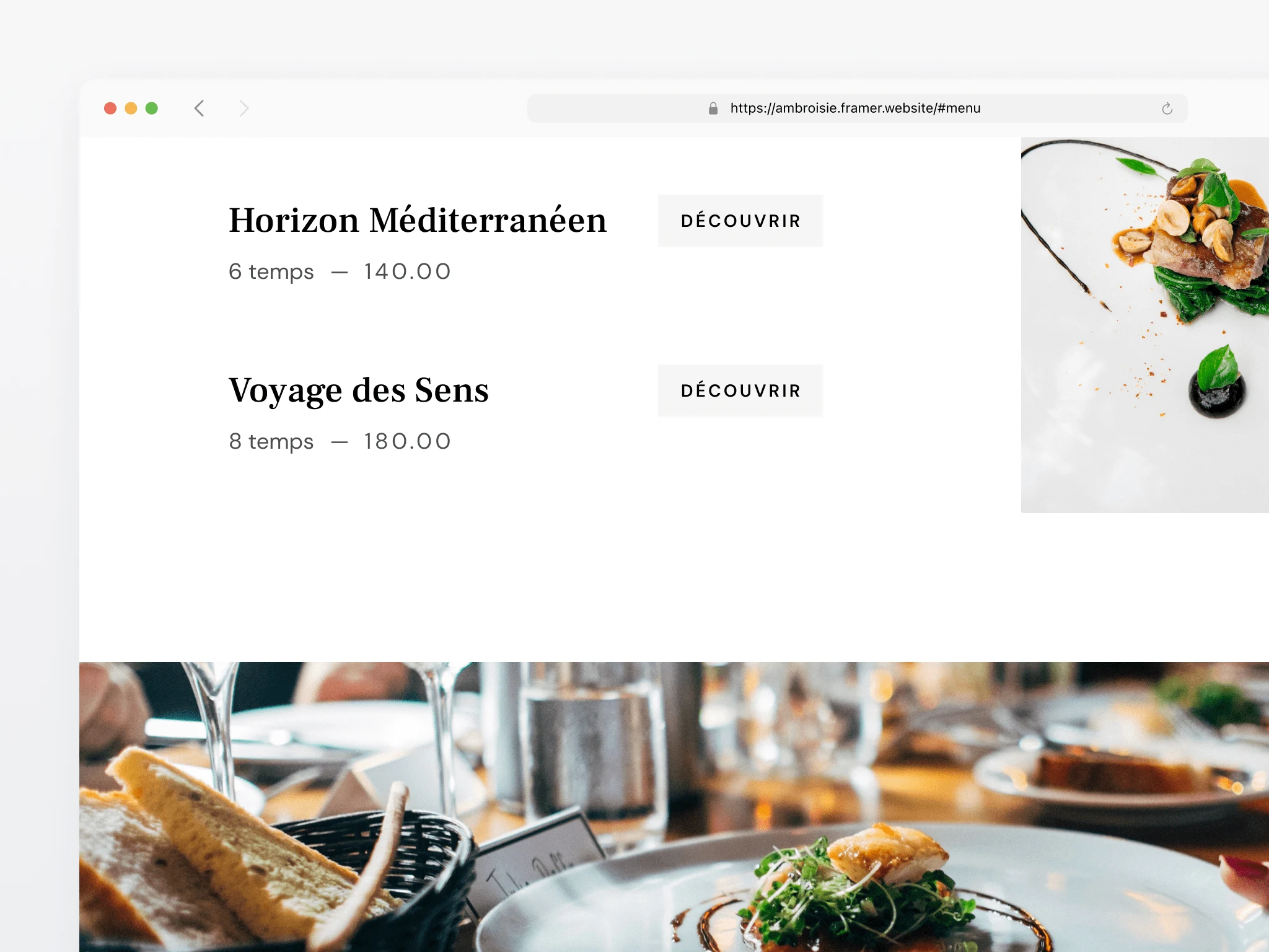 Homepage of Ambroisie Restaurant