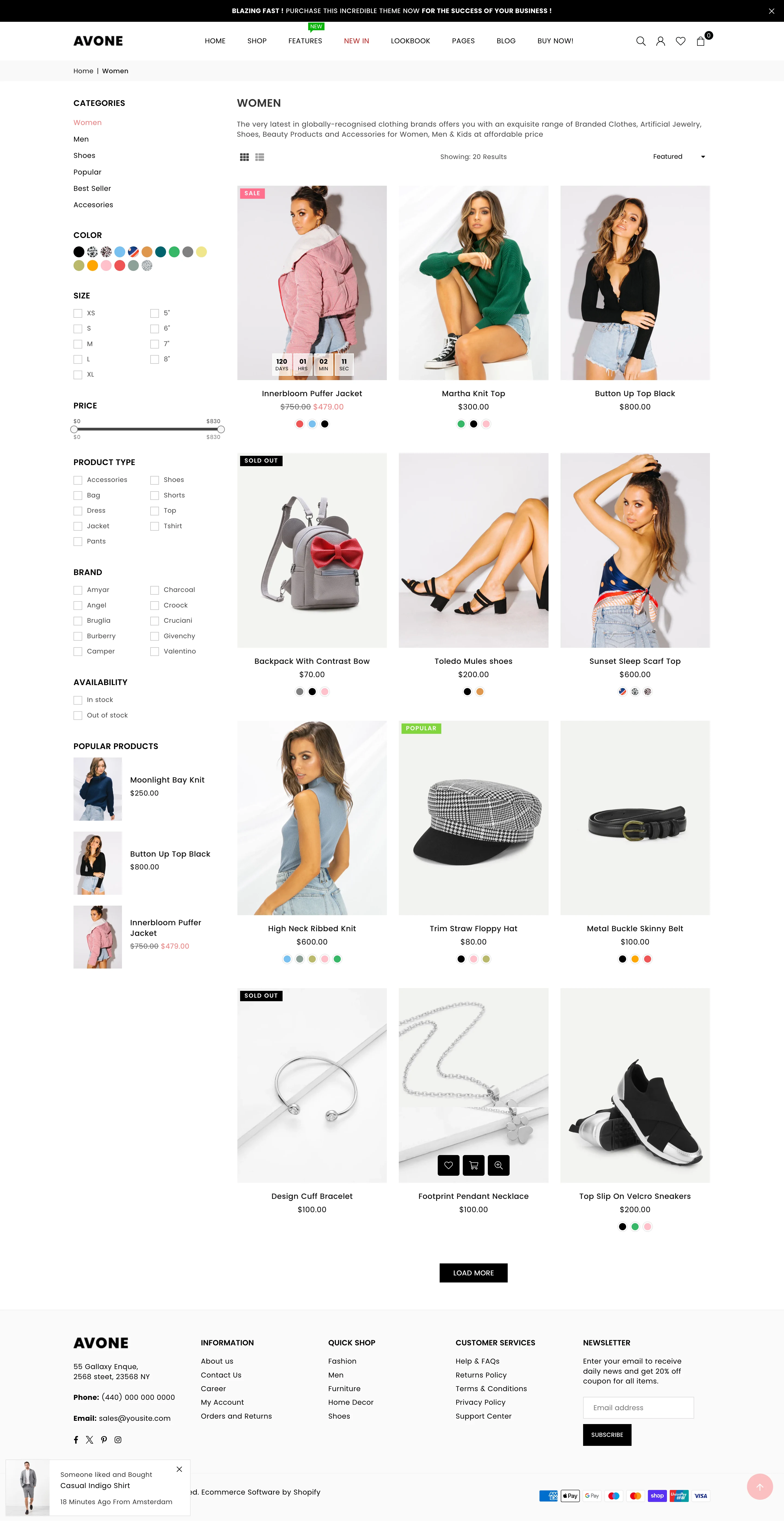 Women Collection with Filters Page