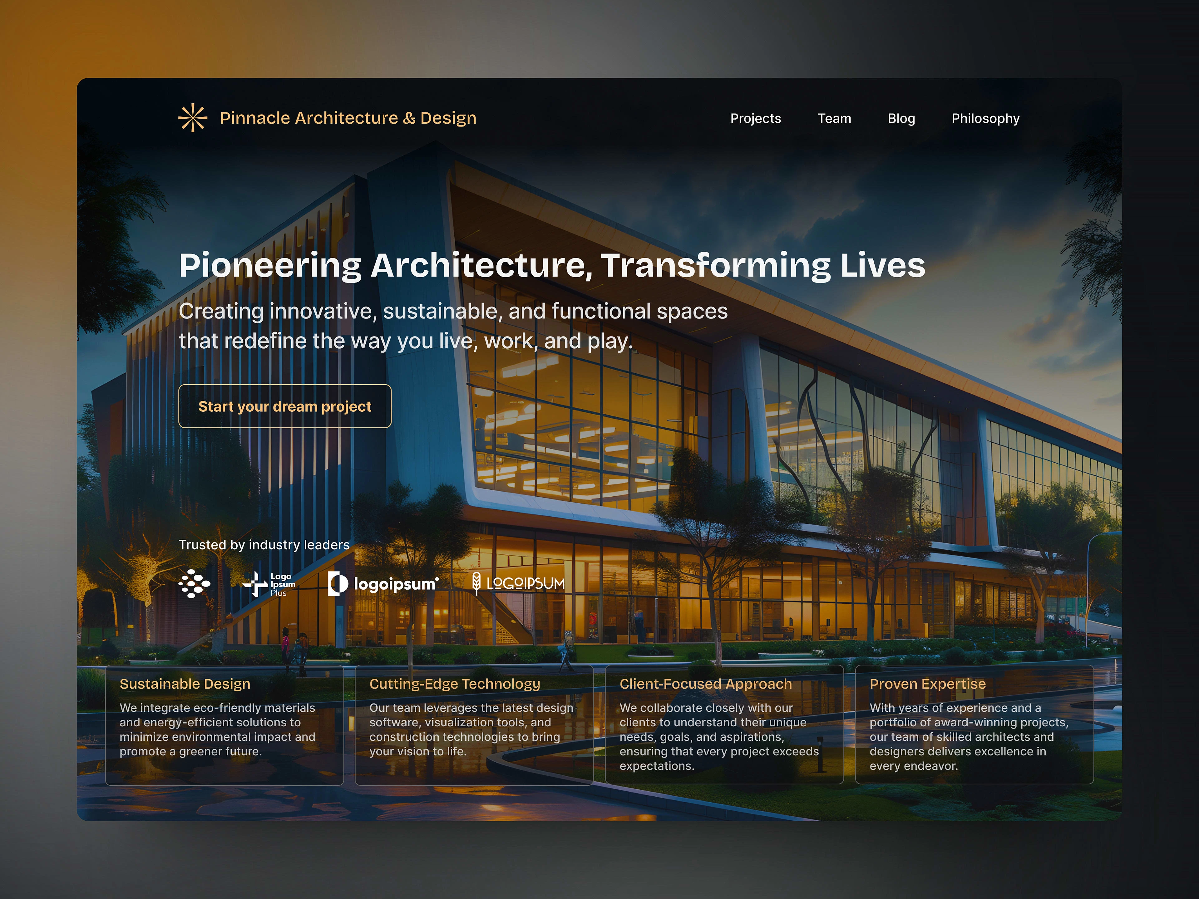 Architectural company website hero section