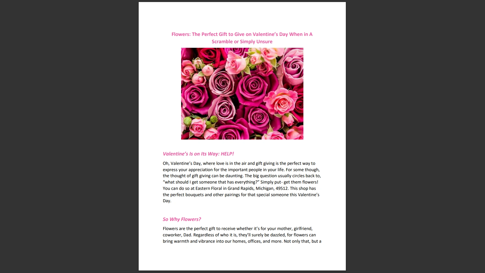 Blog Article for Flower Marketing Company