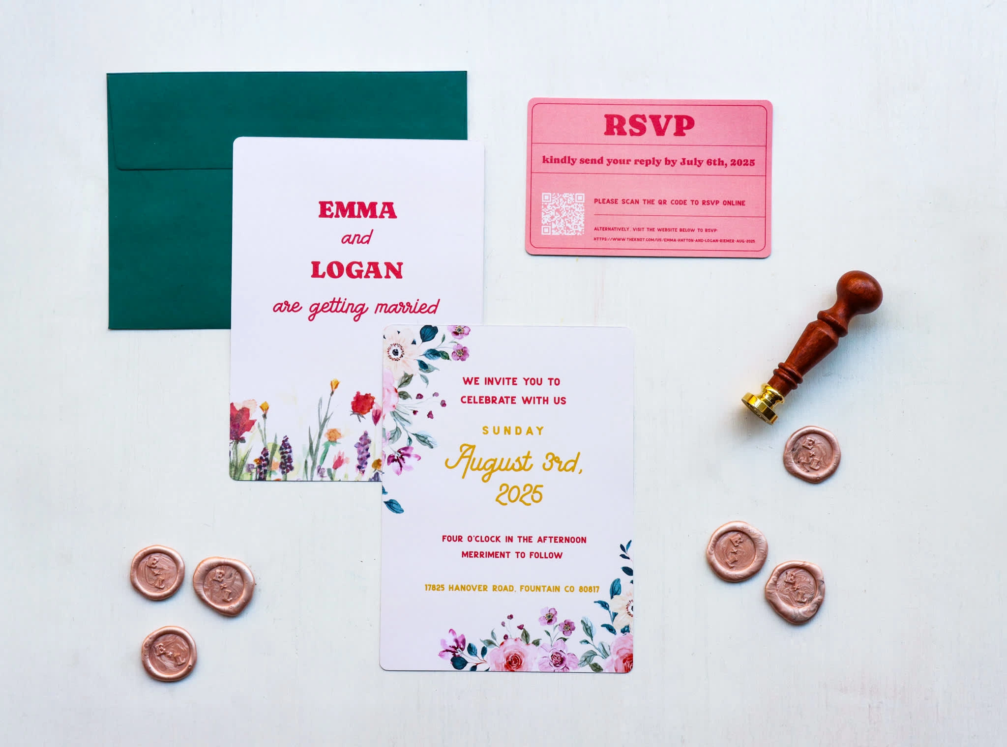 Front and Back of invitations, with Envelope and RSVP Card