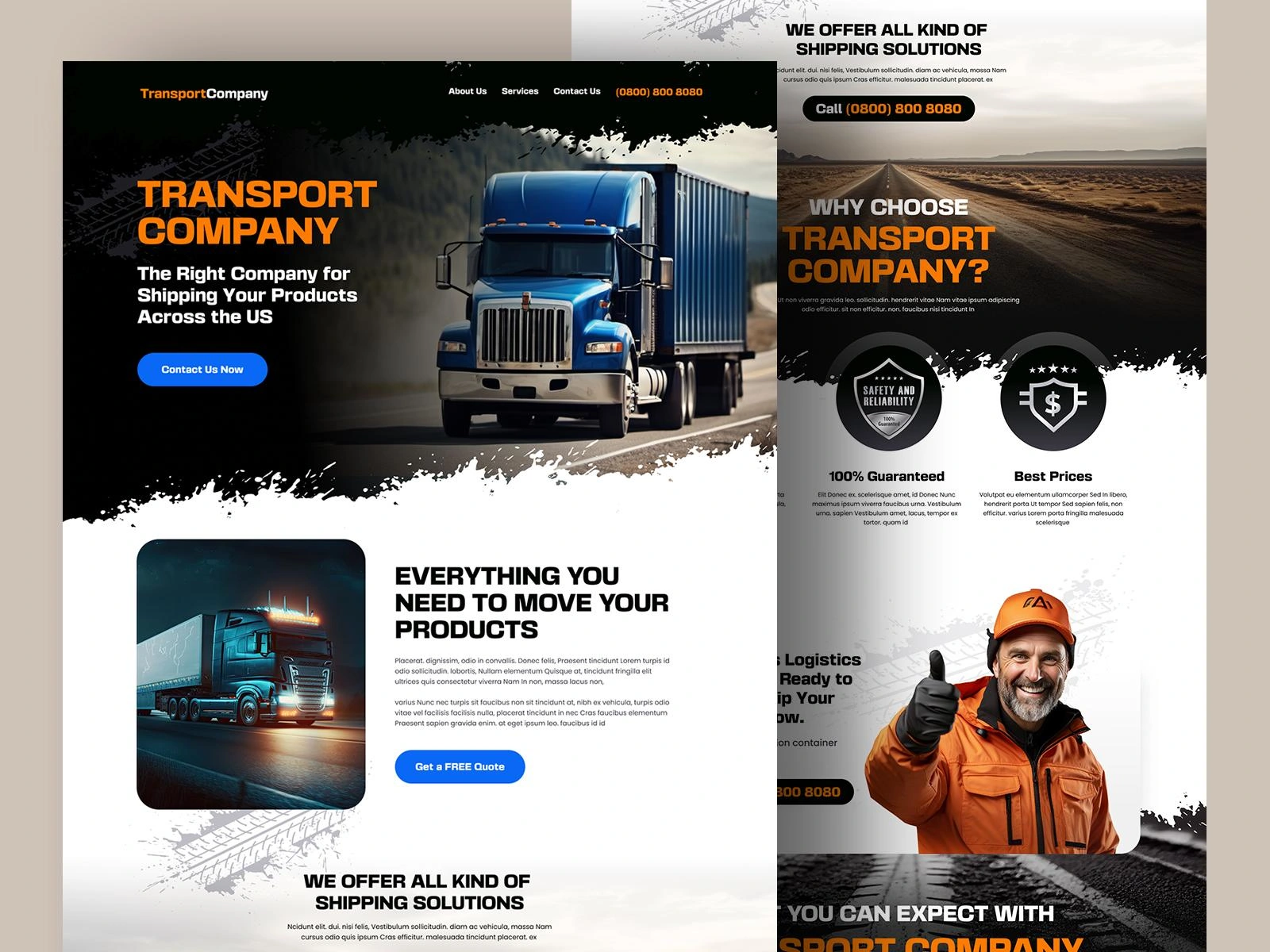 Custom Home Page design for Transport Company