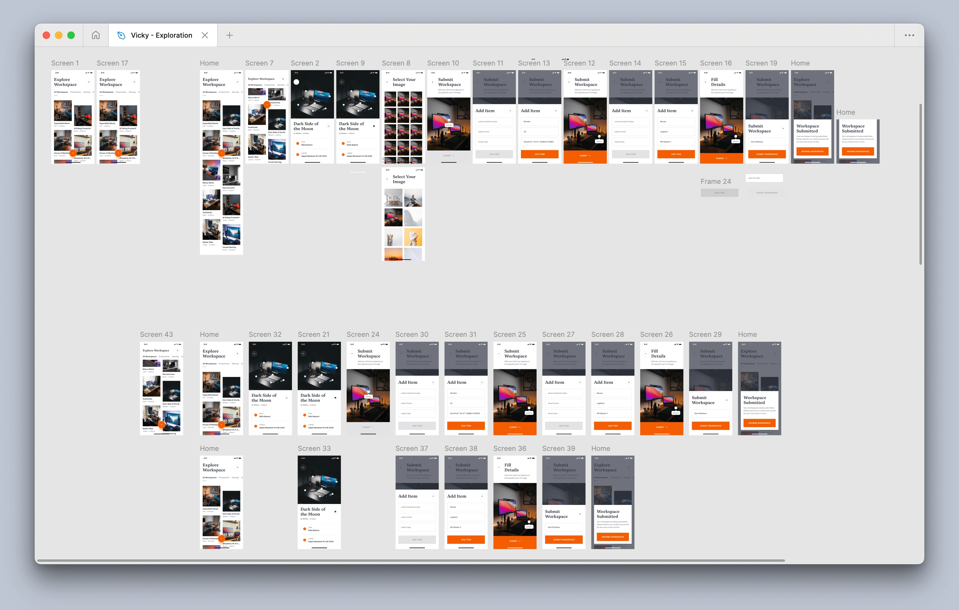 My Figma canvas after adding more screens.