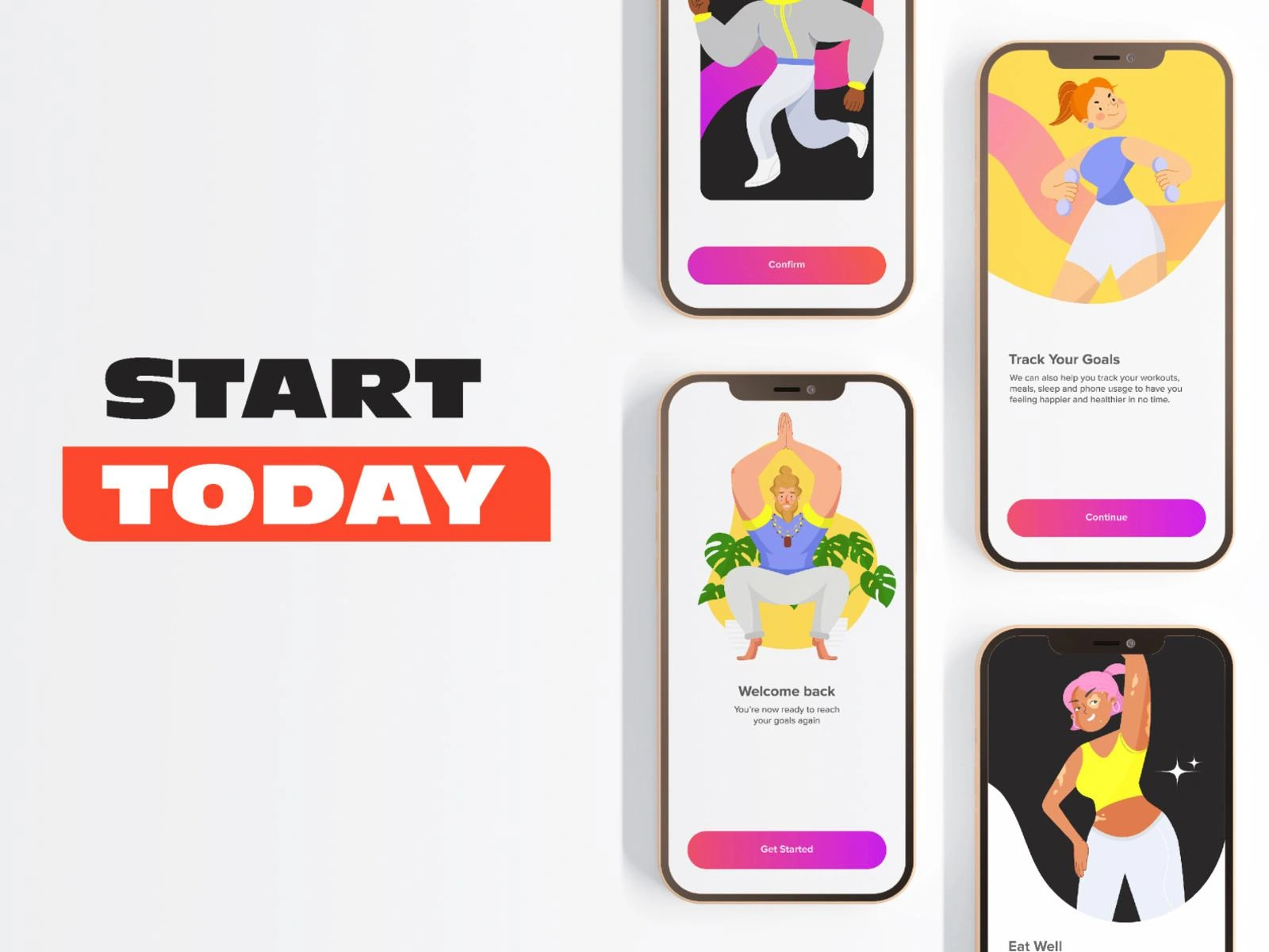 Colourful characters used to breathe warmth and humanity into Amplelife, a health and fitness app.