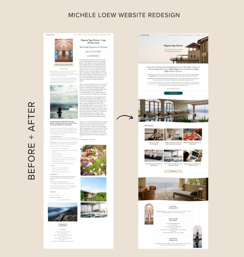 Before and After Designs for Retreat Landing Page