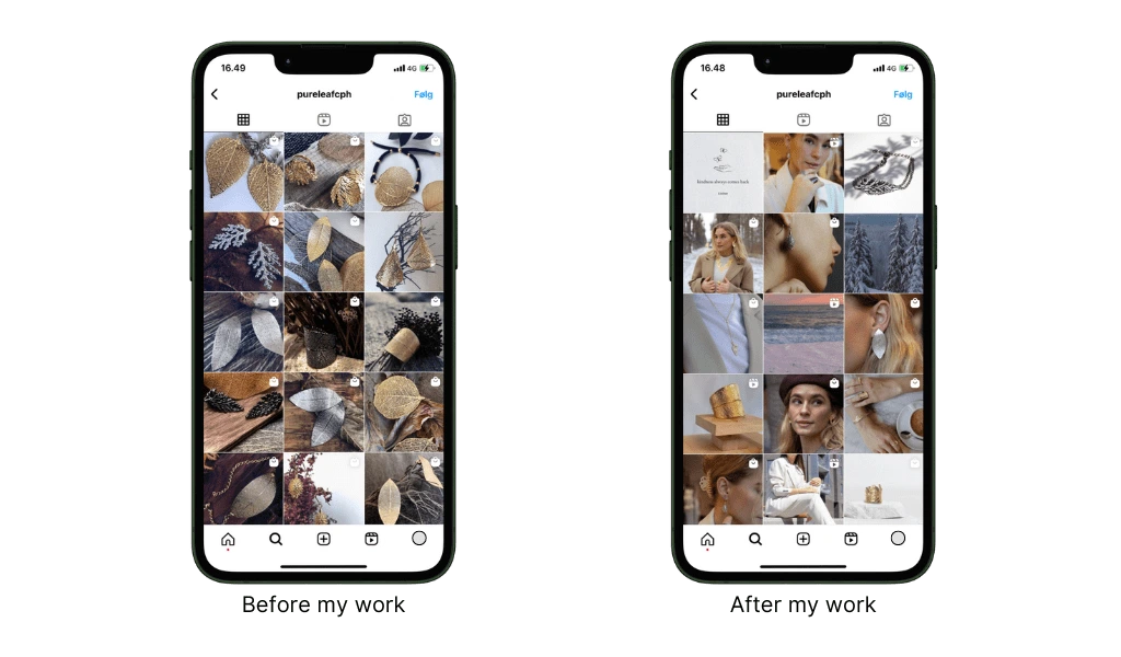 Instagram grid before and after my work