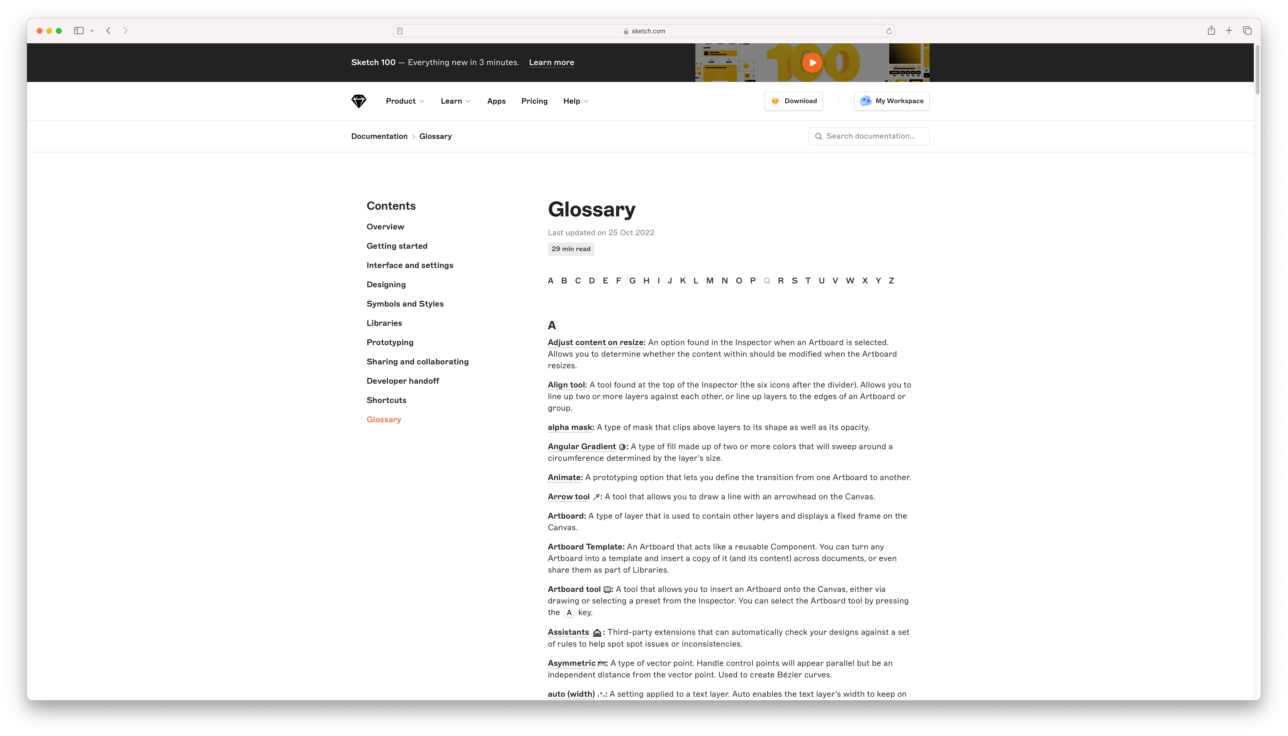 Figure 2.3 While Sketch provided a search functionality for the main documentation, it could also implement a search bar specifically for the glossary, enabling users to quickly locate terms.