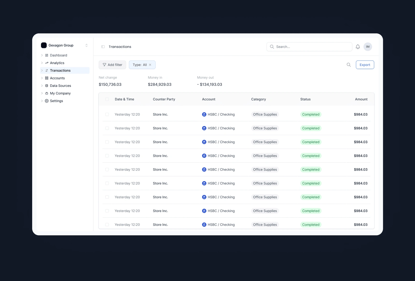 Transactions Light mode