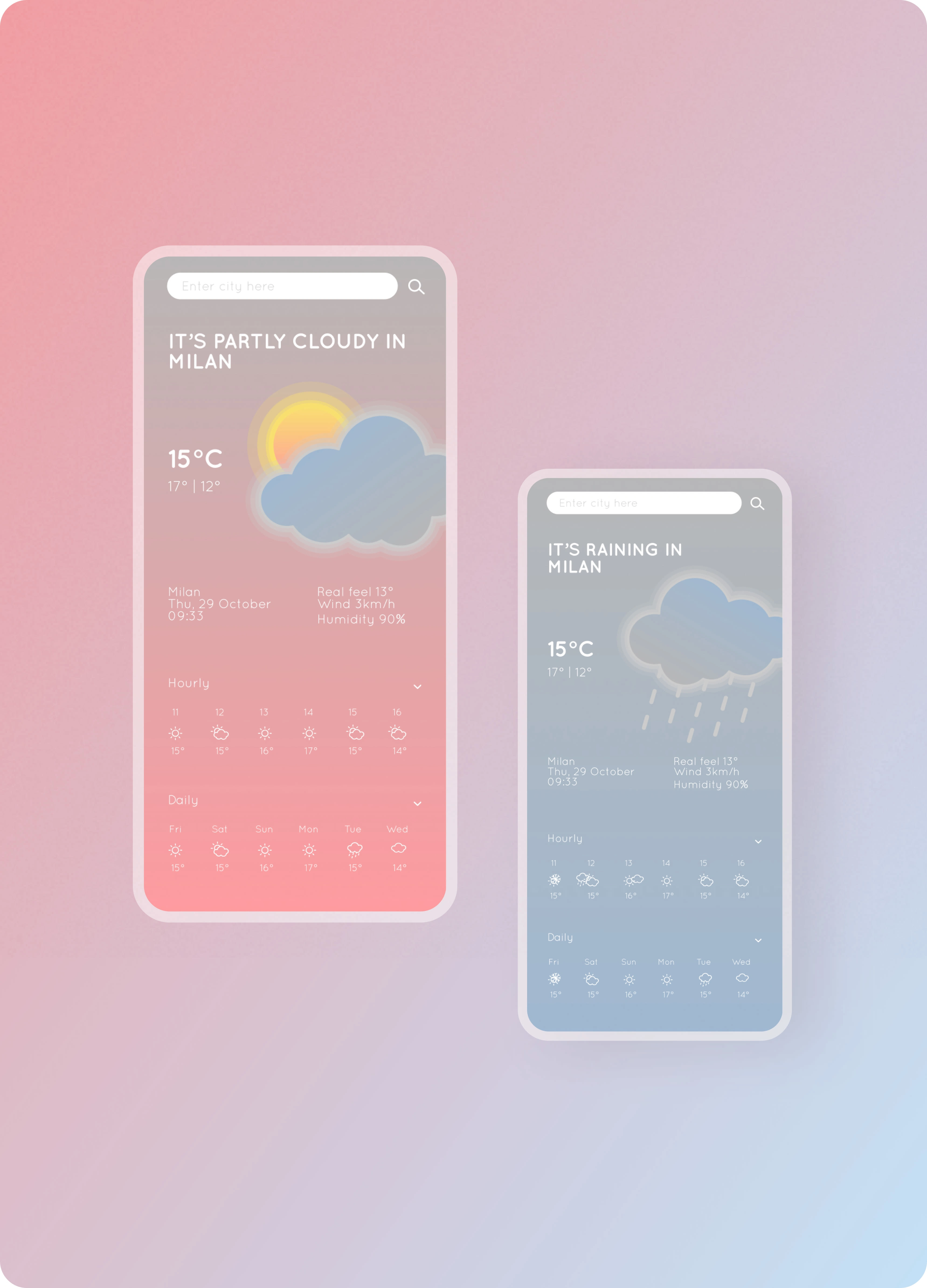 Cloudy and Raining interface design