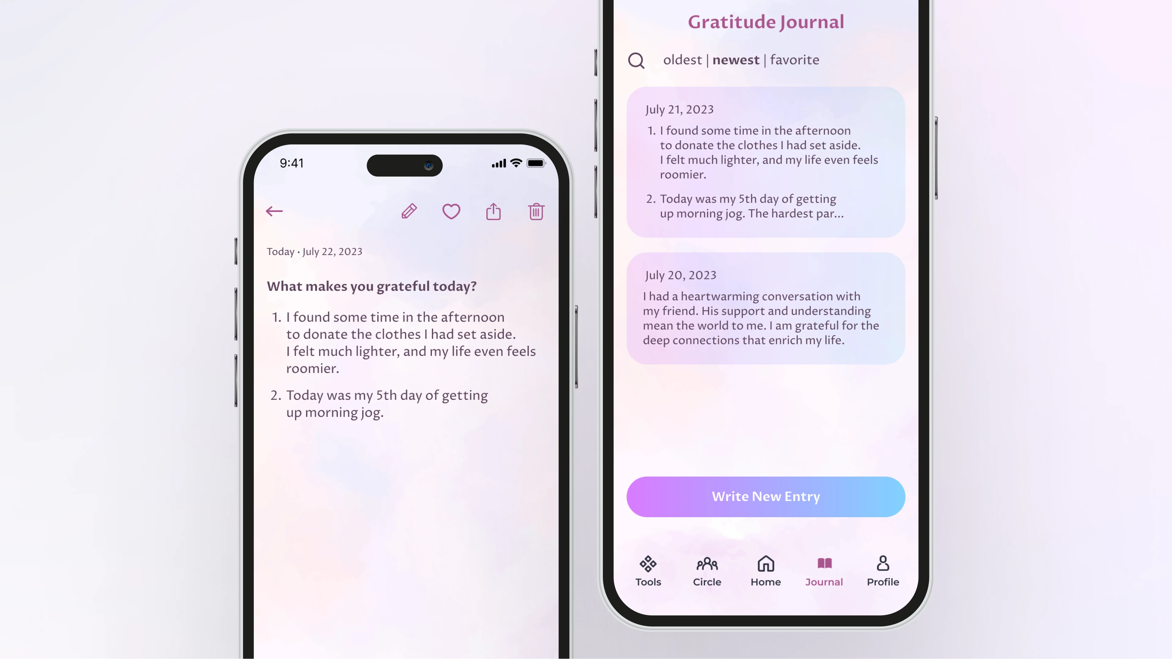 A gratitude journal has been intentionally isolated from other tools to ensure quick access. Since it is acknowledged by psychologists as one of the most impactful tools for enhancing well-being. This practice involves regular reflection and mood tracking, contributing to the expectation of a high retention rate for the app.