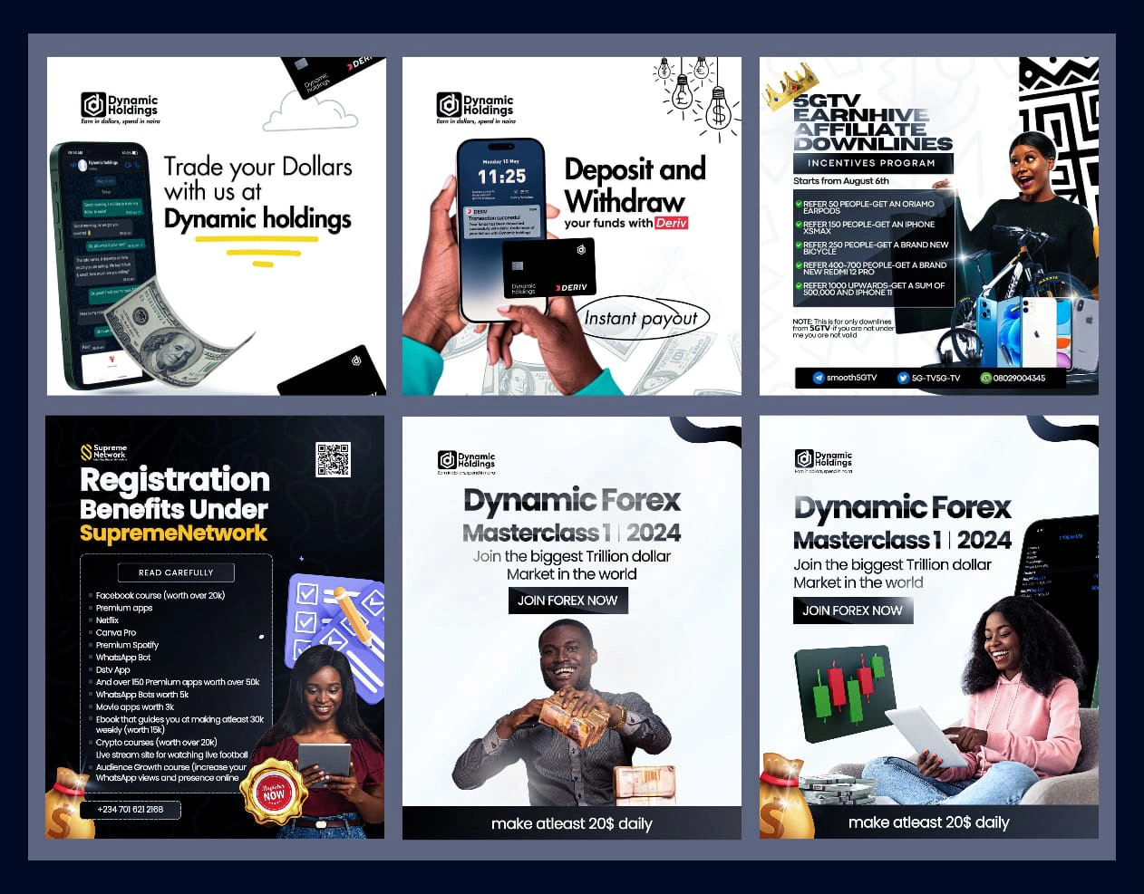 These are some of the social media projects that I designed for Dynamic Holdings a Forex trading brand. Enjoy these designs and I hope you like them, the work required designing attractive social media posts using brand colours.