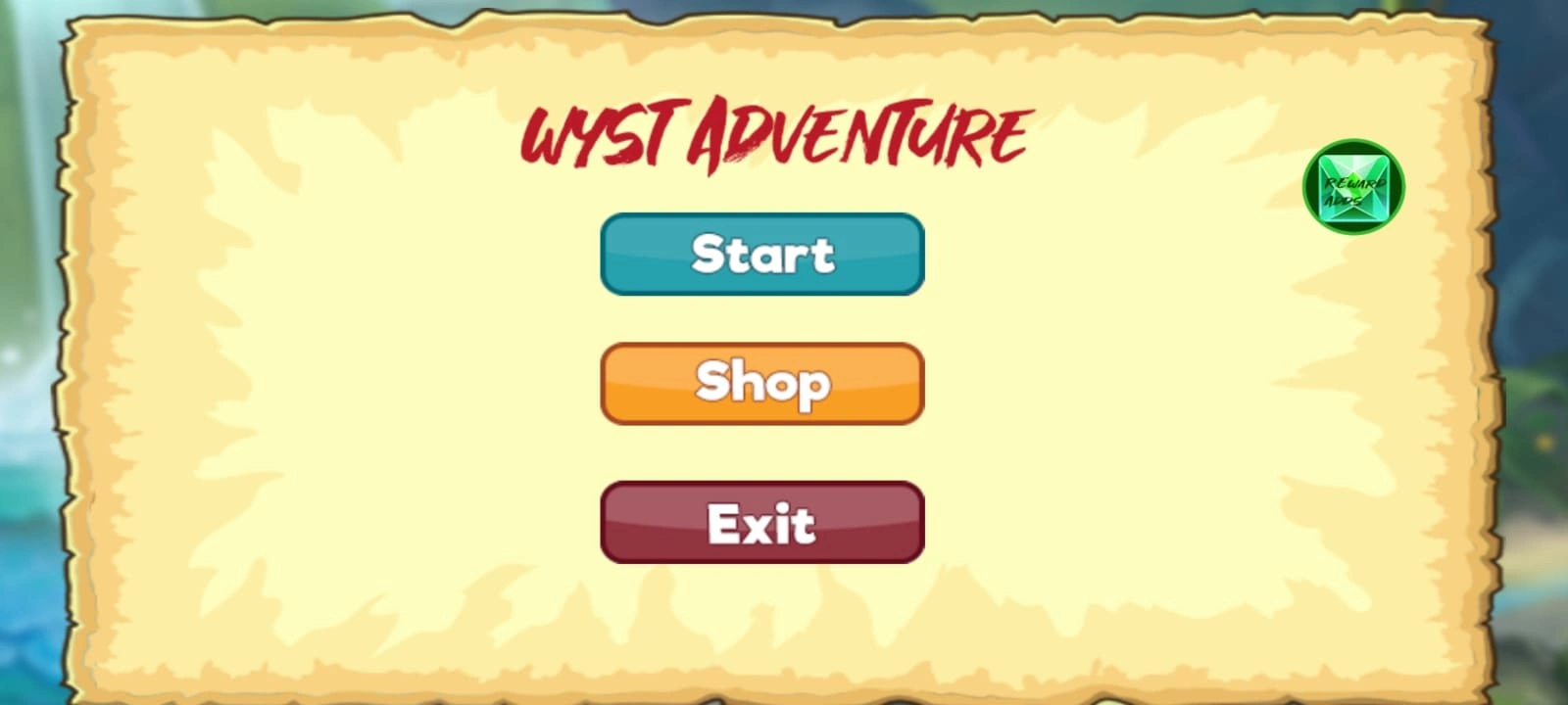 main menu screen of game