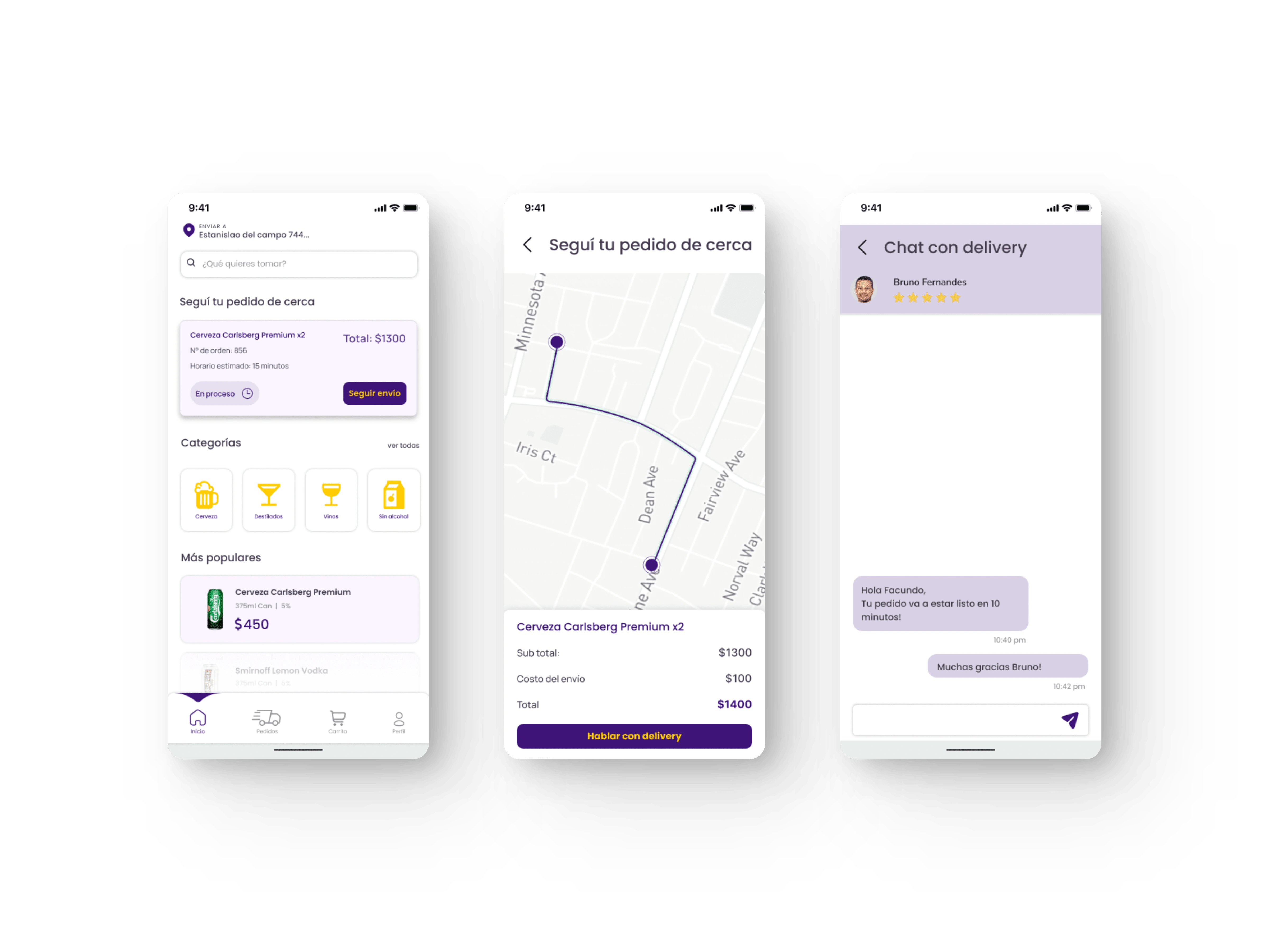 A. We added a card at home that allows the user to see the status of their product and track the shipment. B.We added a real-time map to reduce the feeling of waiting. C. A direct chat was added with the delivery