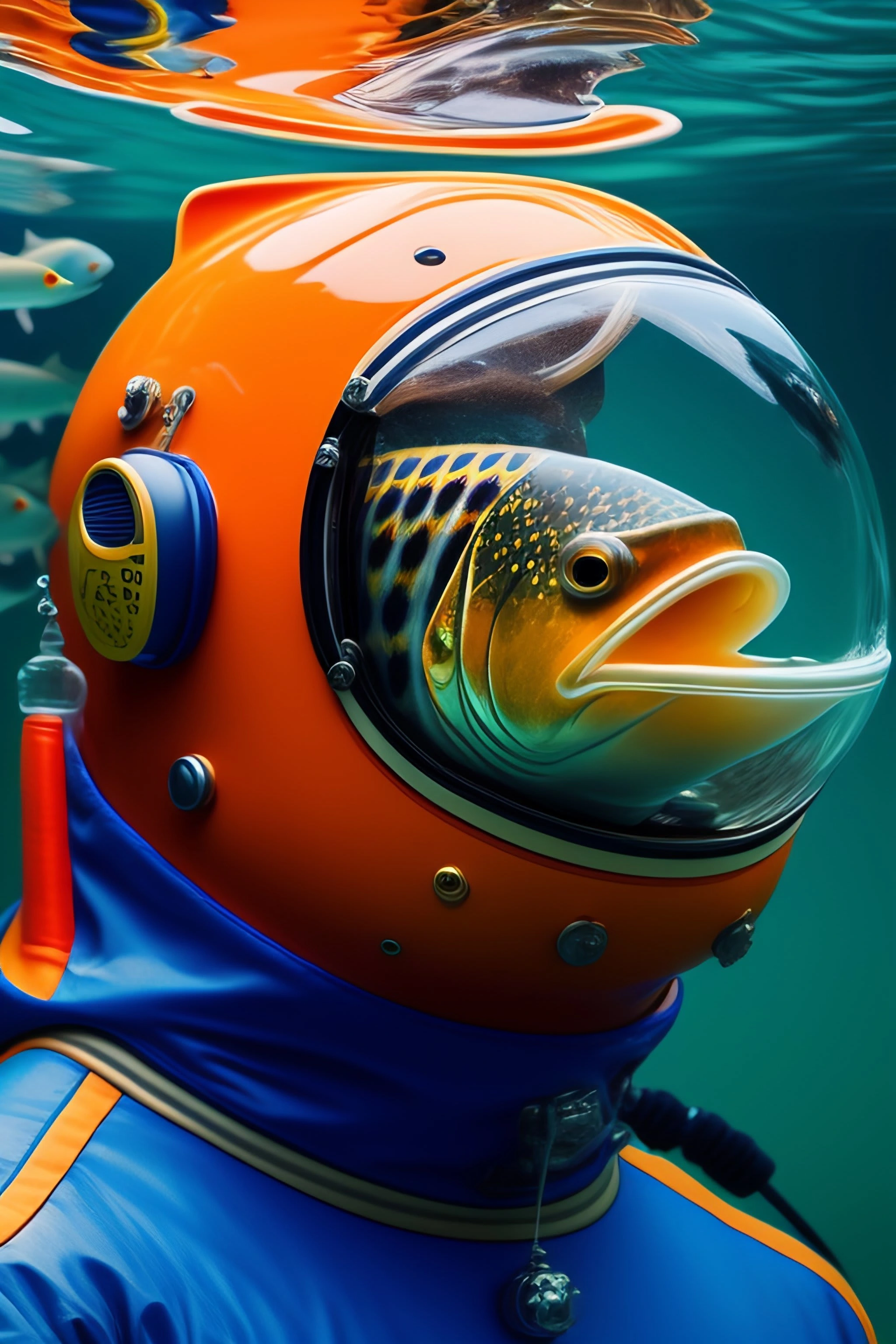 Fish in a diving suite 