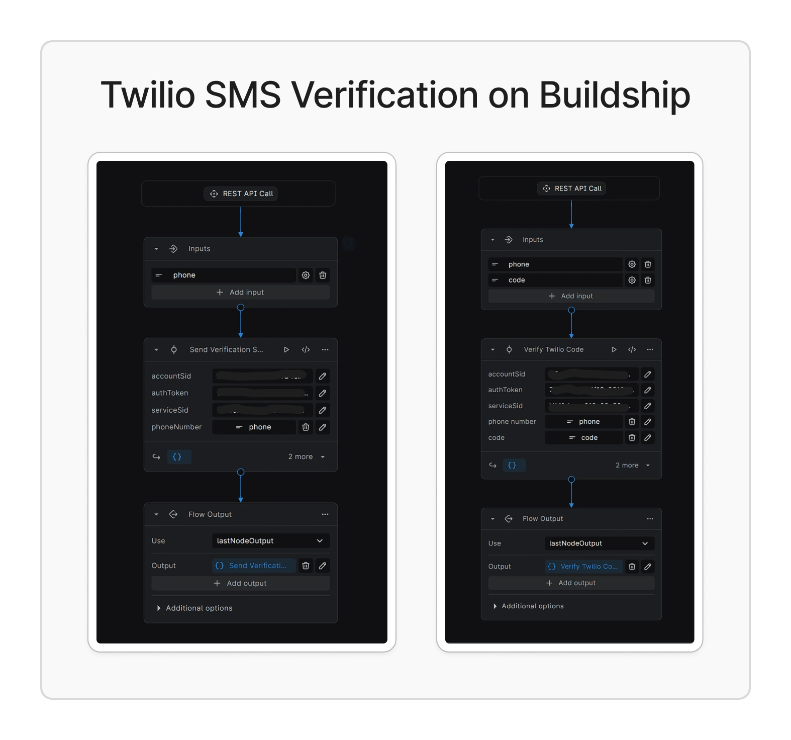 Created simplified endpoints to interact with the Twilio SMS verification through their SDK in Buildship. This allowed an easier integration in the Bubble app.