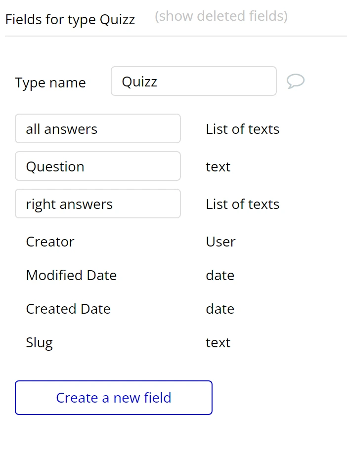 Quizz Datatype View