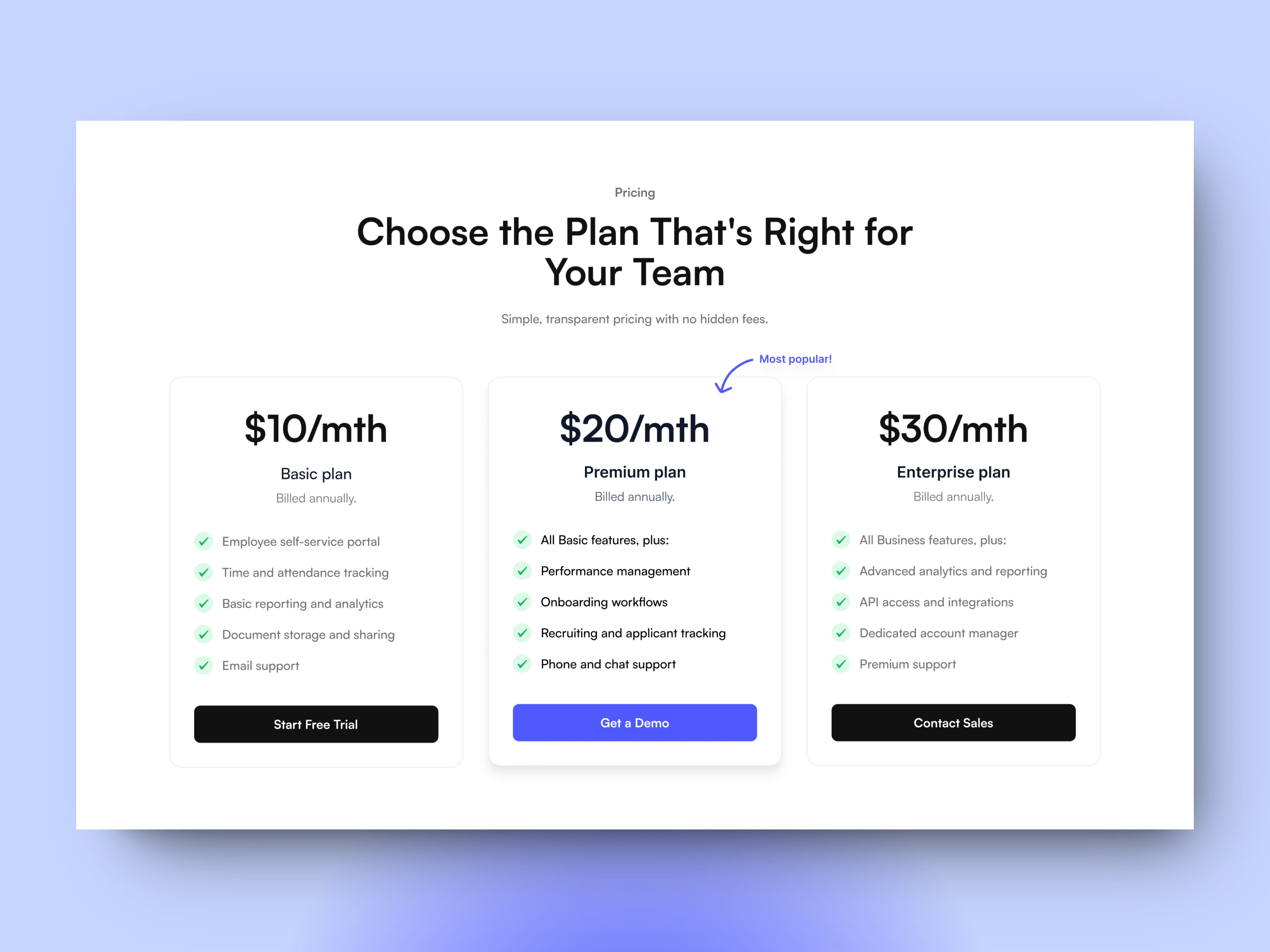 Pricing section