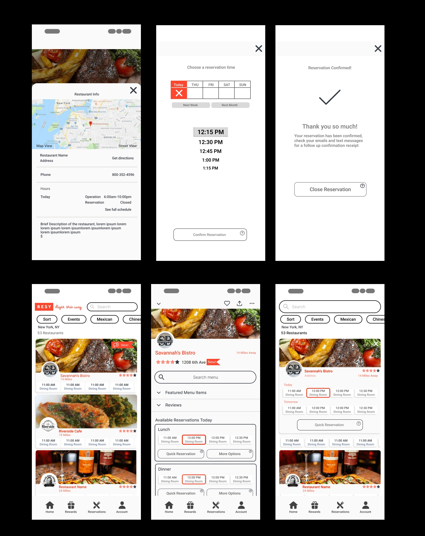 Resy redesign wireframes