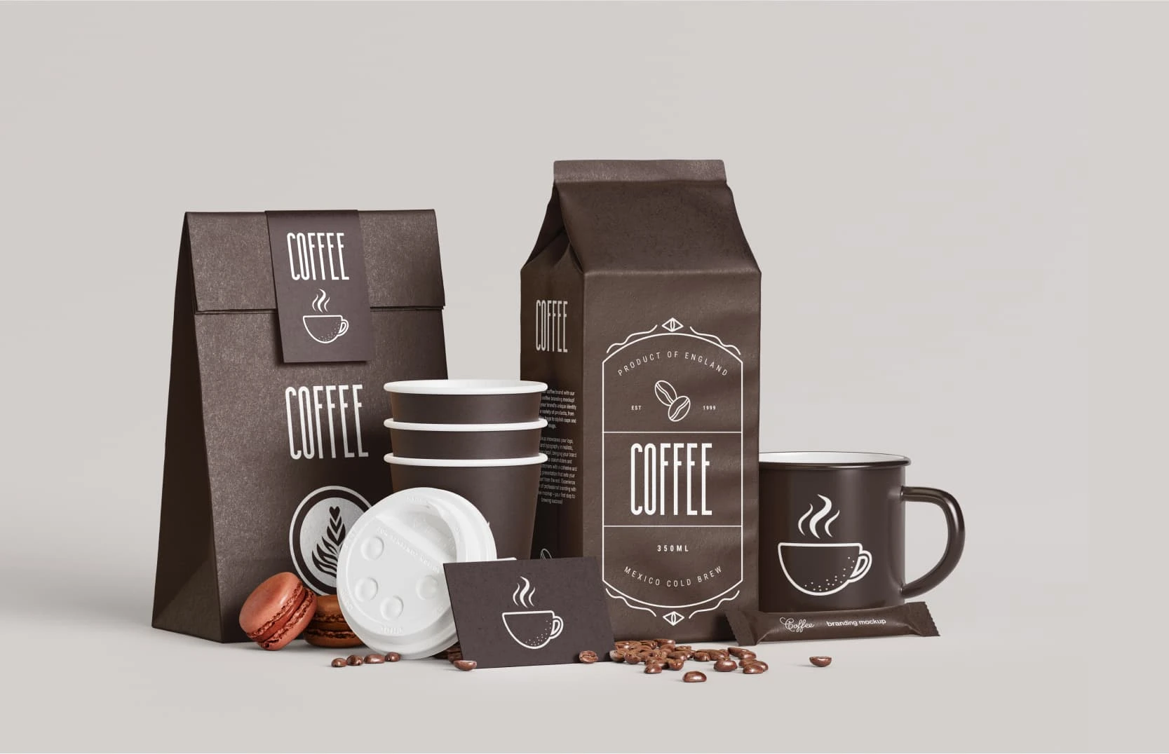 Premium Coffee Packaging Set: Minimalist and premium packaging crafted to elevate the coffee brand.