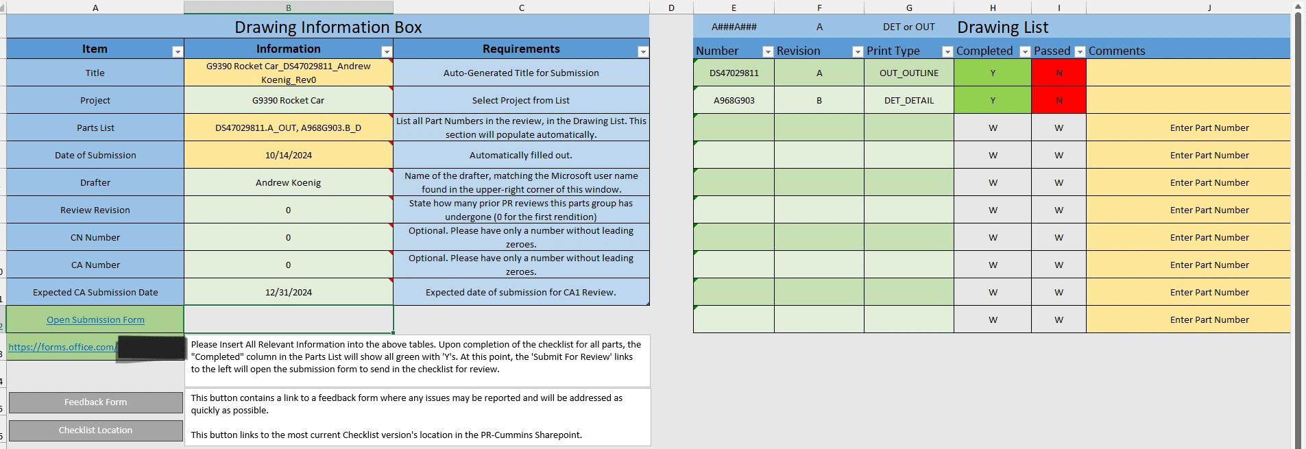 Completed Drawing Checklist front-page