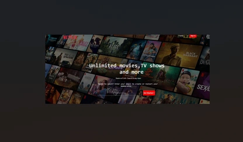 Main page containing Netflix home page