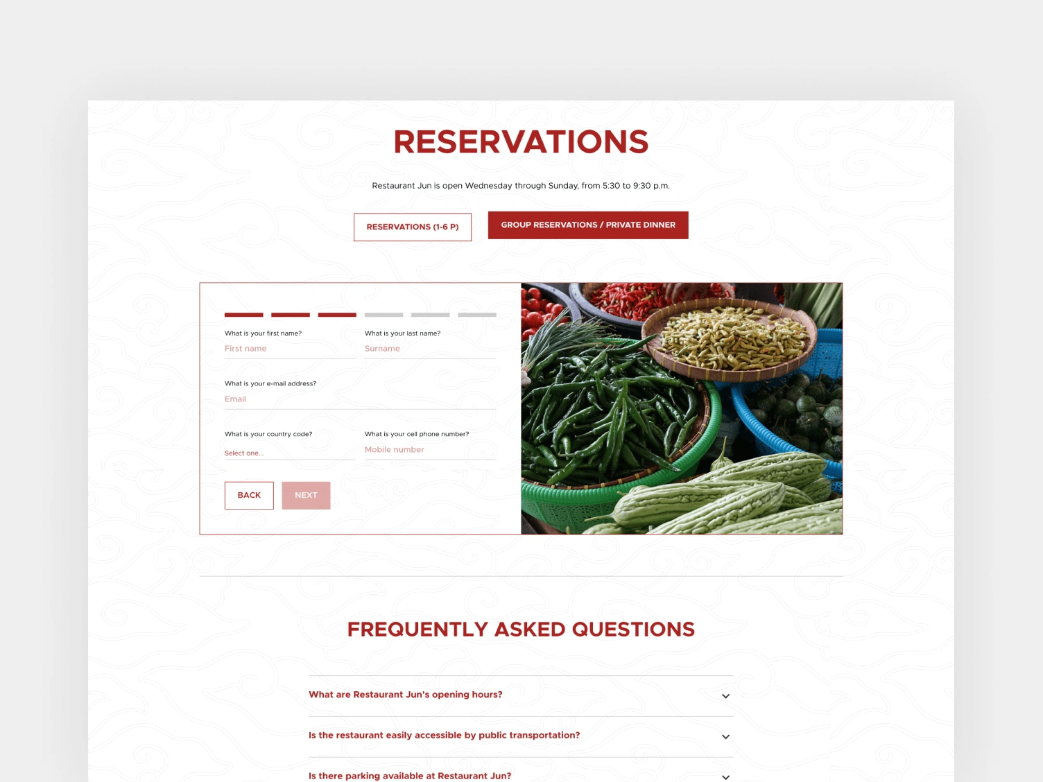 Muti-step form for group/private reservation