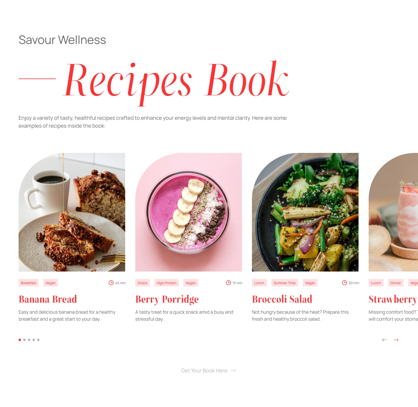 List of recipes available in the recipe book for purchase.