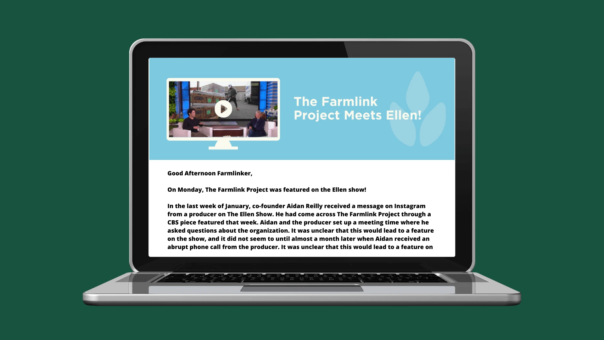 Sharing The Farmlink Project's recent feature on the Ellen Degeneres show