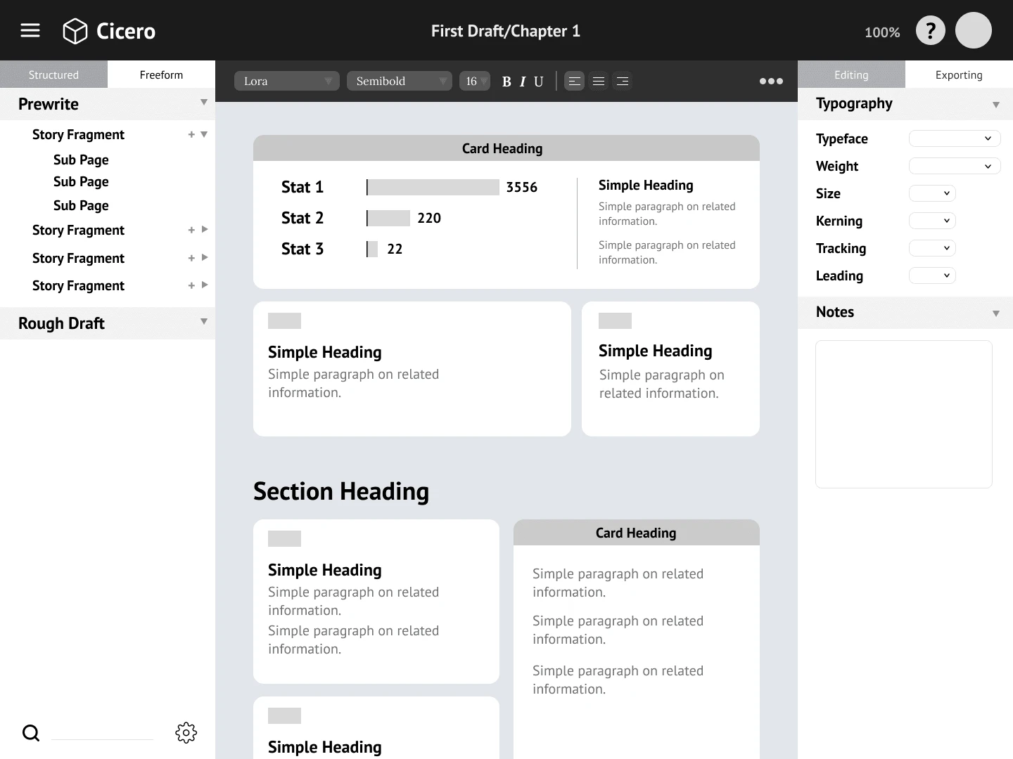 Cicero dashboard wireframe