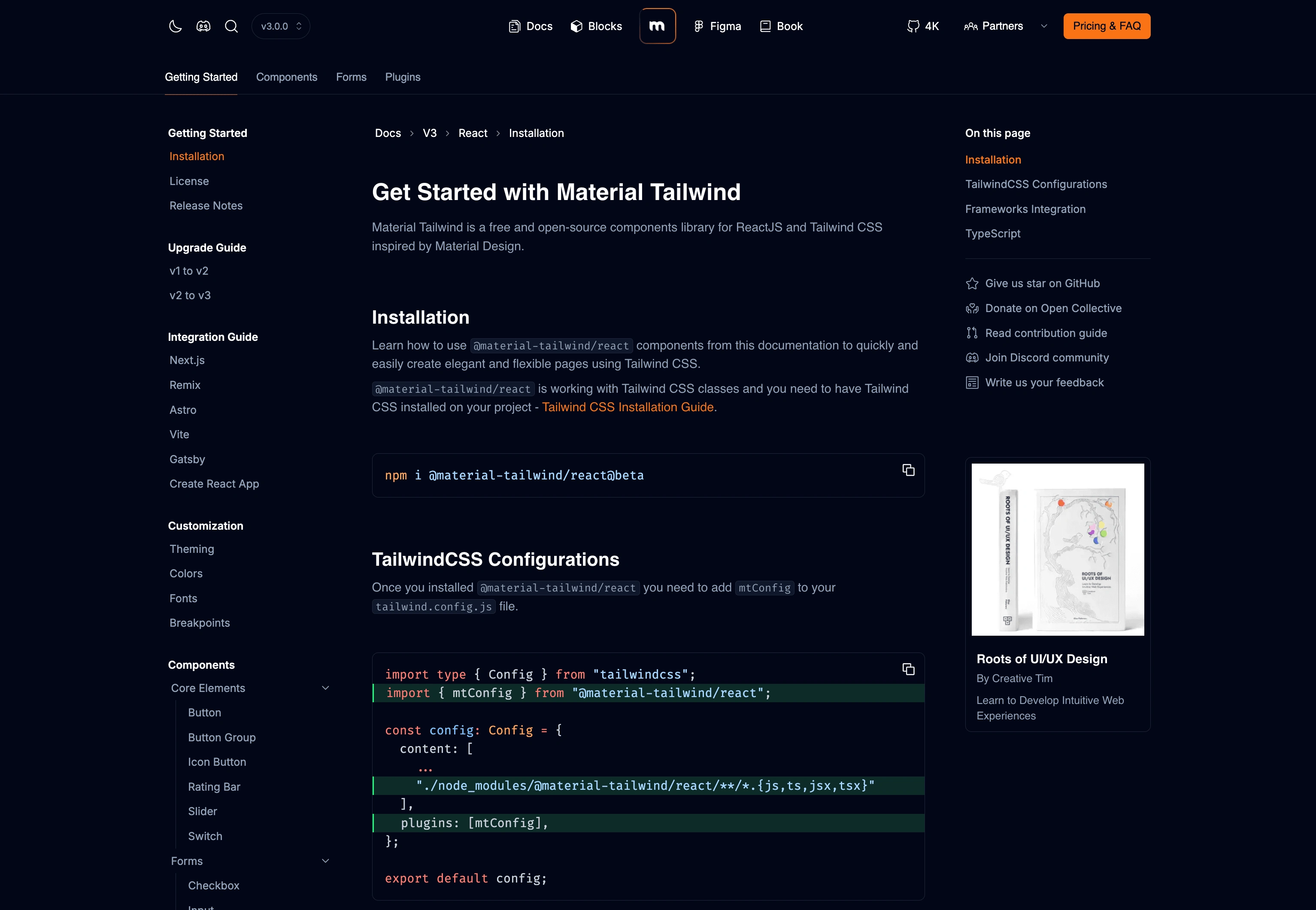 Material Tailwind Documentation (Dark Mode)