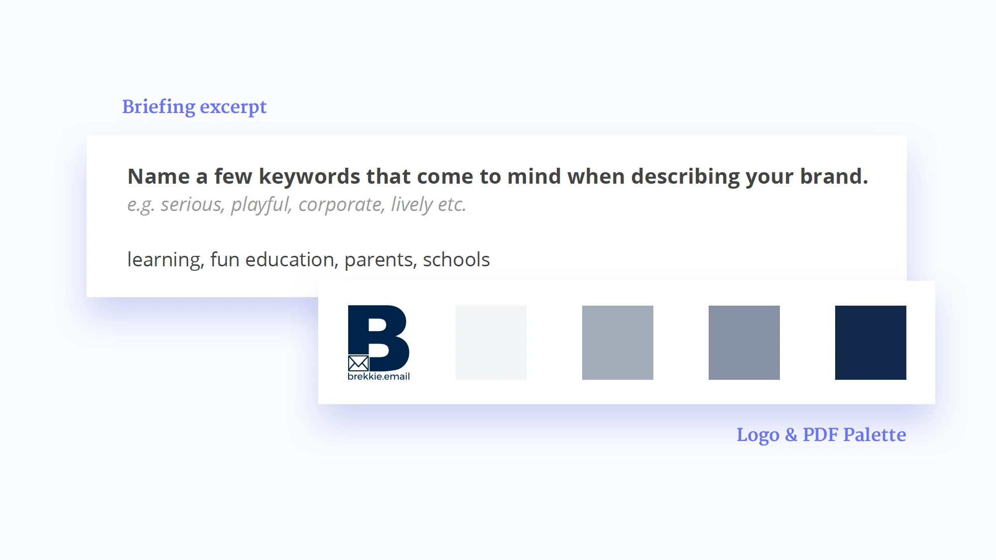 The pdf pitch palette was a grey monochrome, and their logo is a dark blue, making the brand look serious and corporate.