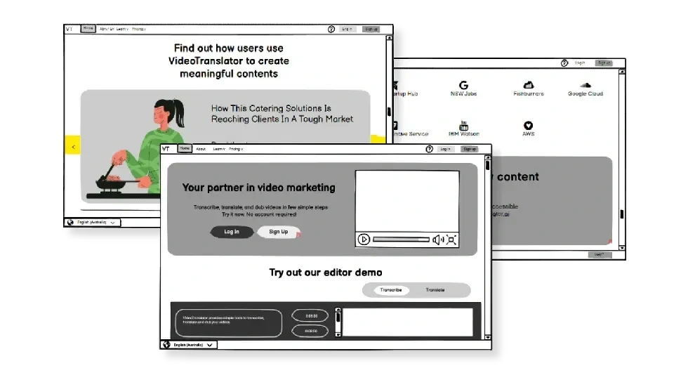 Wireframes of videotranslator.ai