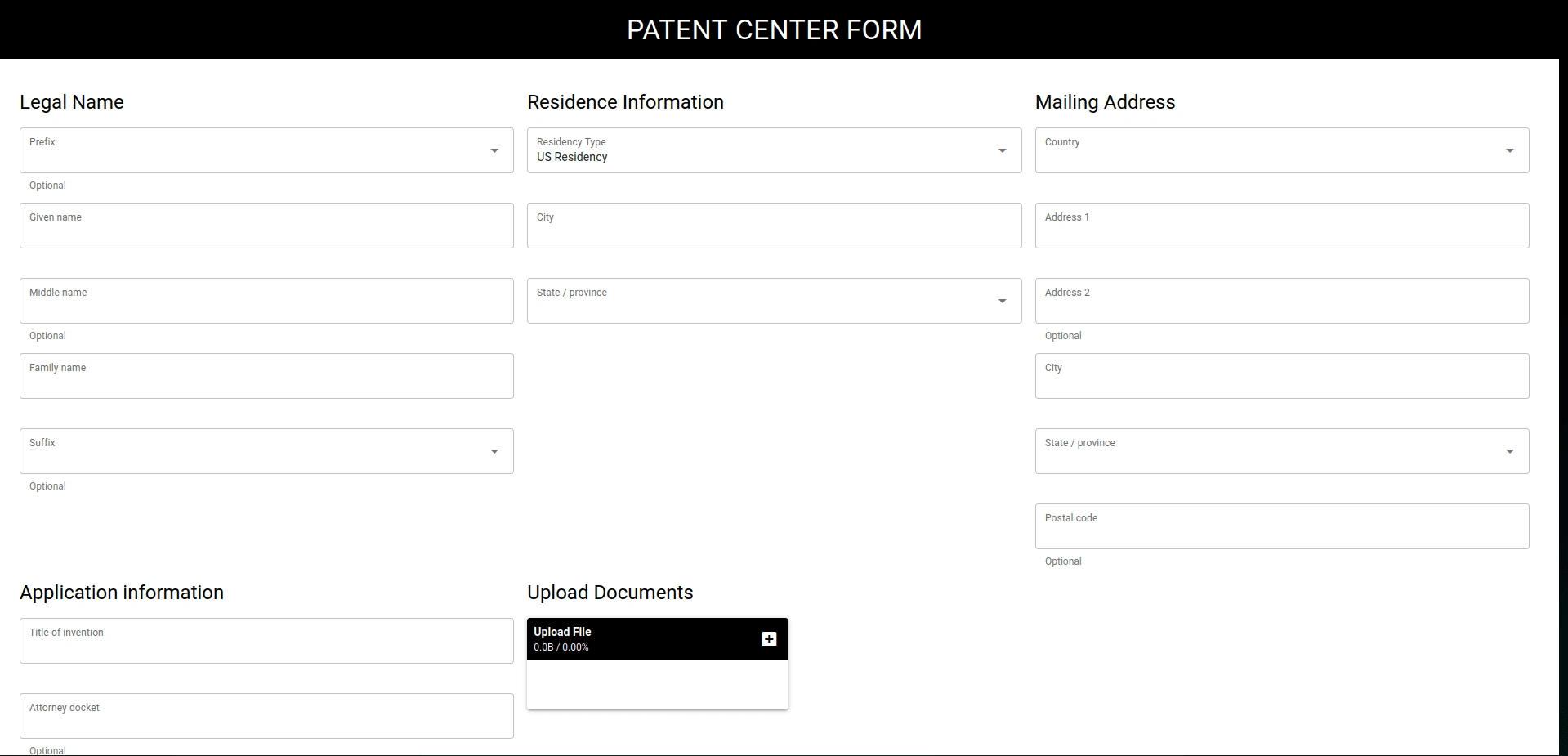 User form page to automate the process of the patent form submission