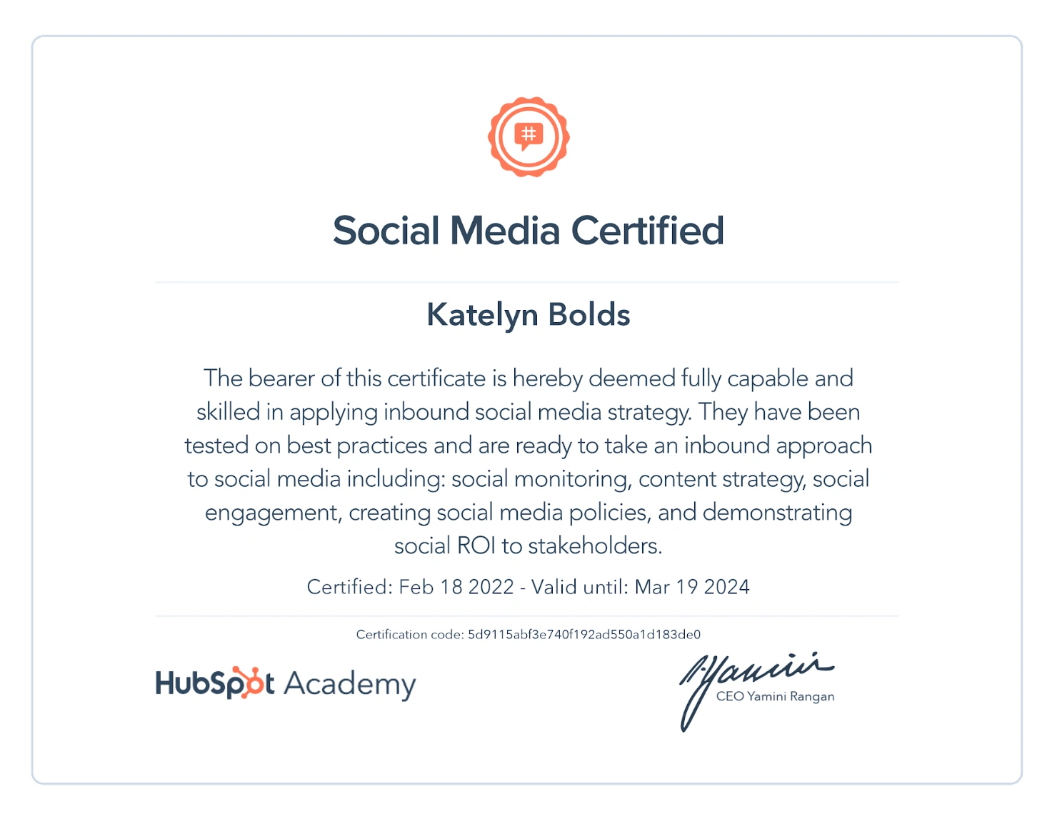 HubSpot Social Media Certified