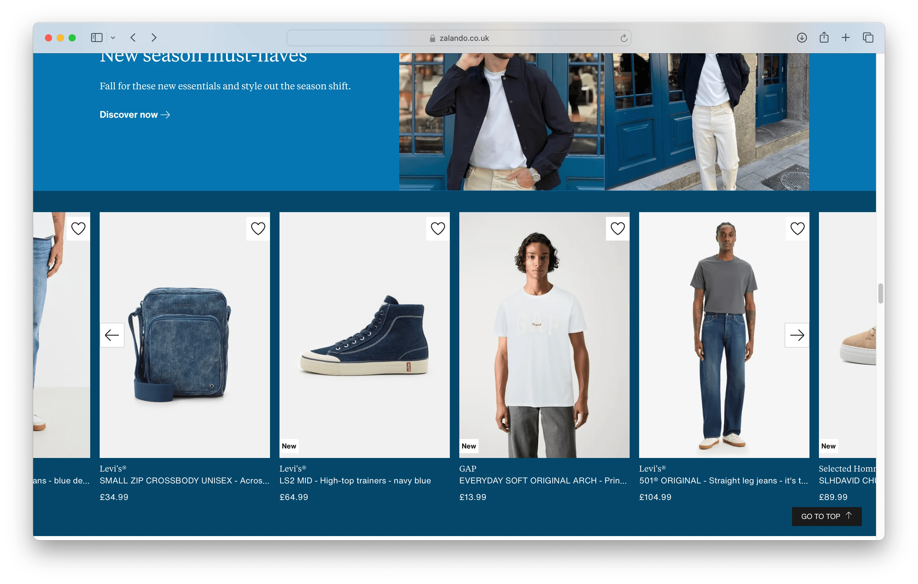 Zalando places page arrows on top of carousel images, making navigation less discoverable.