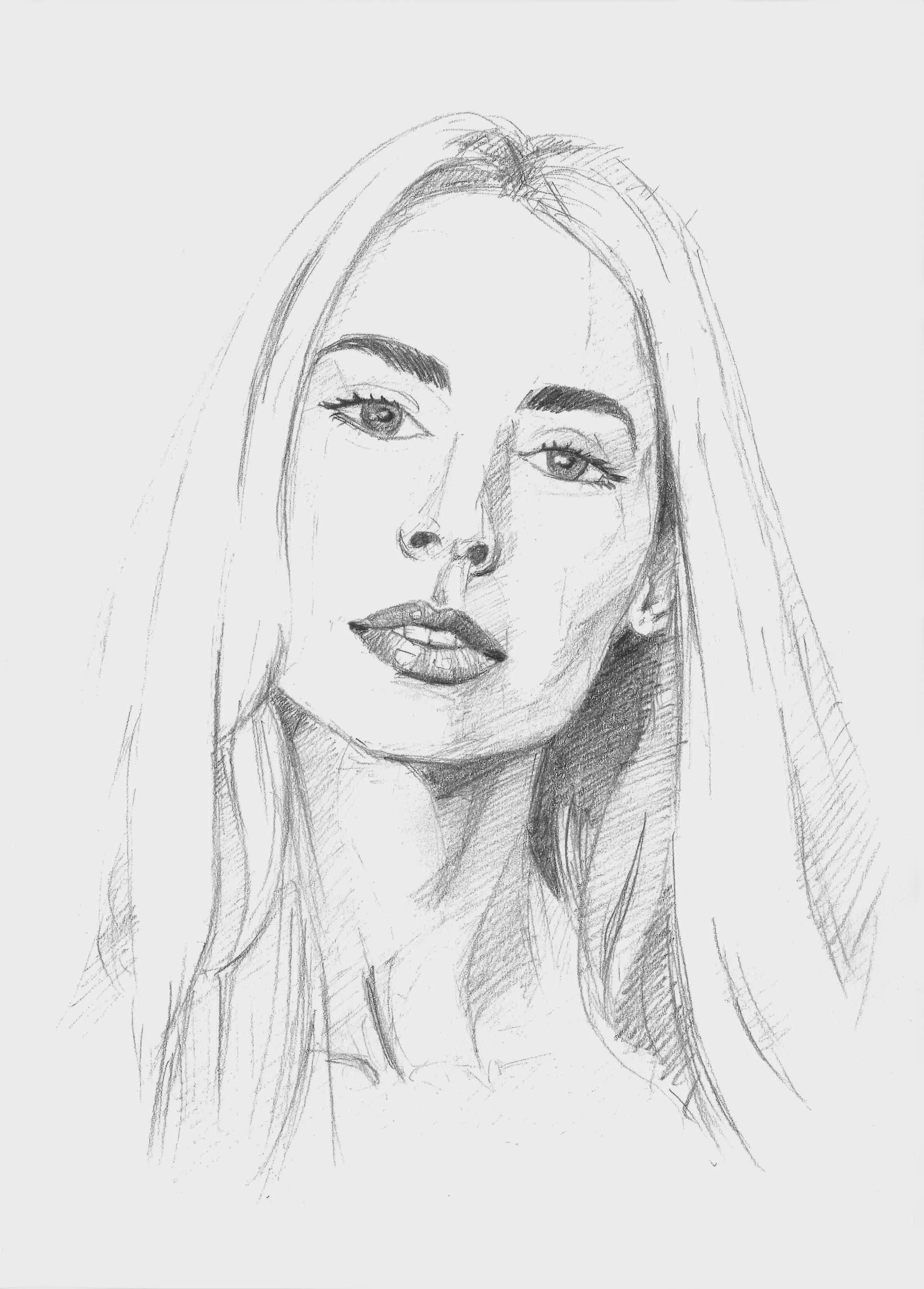 portrait of blonde - pencil in hatched line style