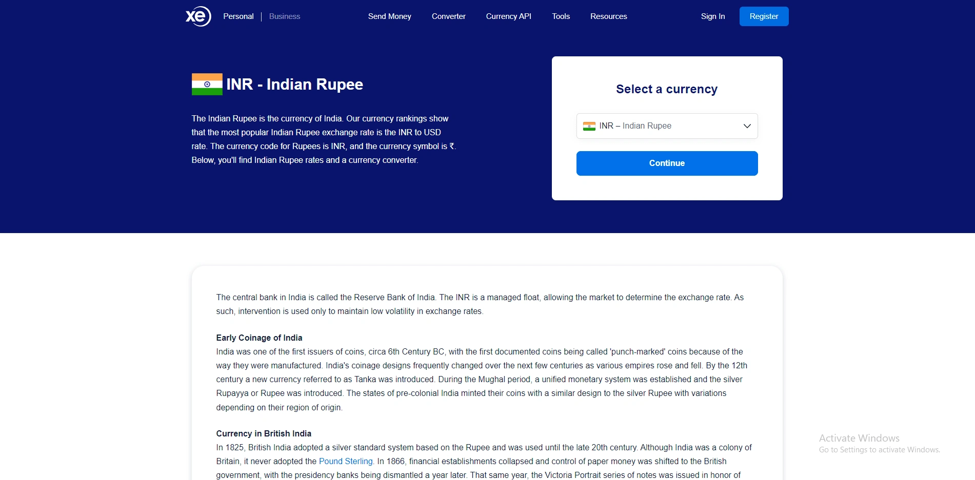 Currency selection